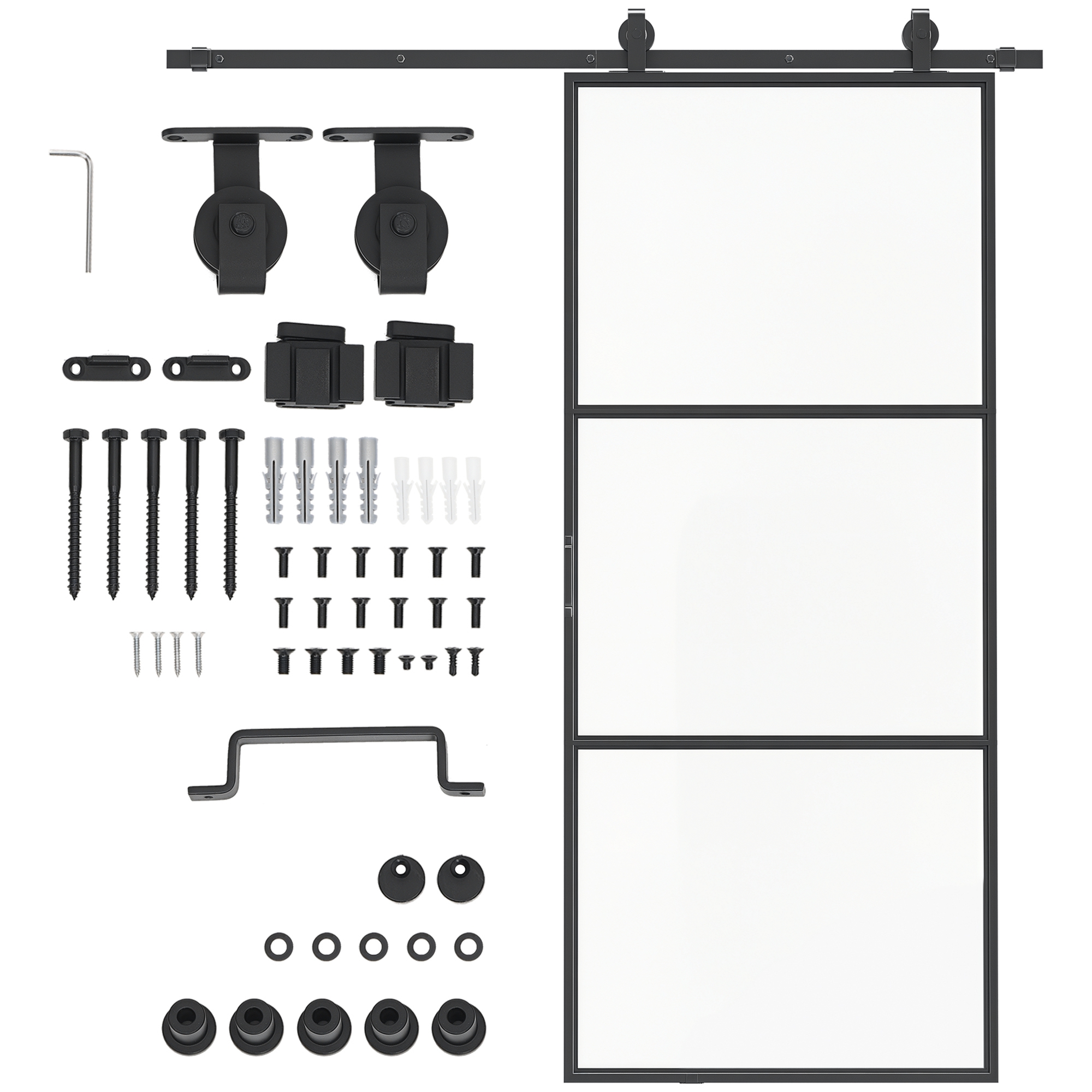  36" x 84" Sliding Door with Hardware Kit, Handle, & Track, Frosted Tempered Glass Door, Easy Installation