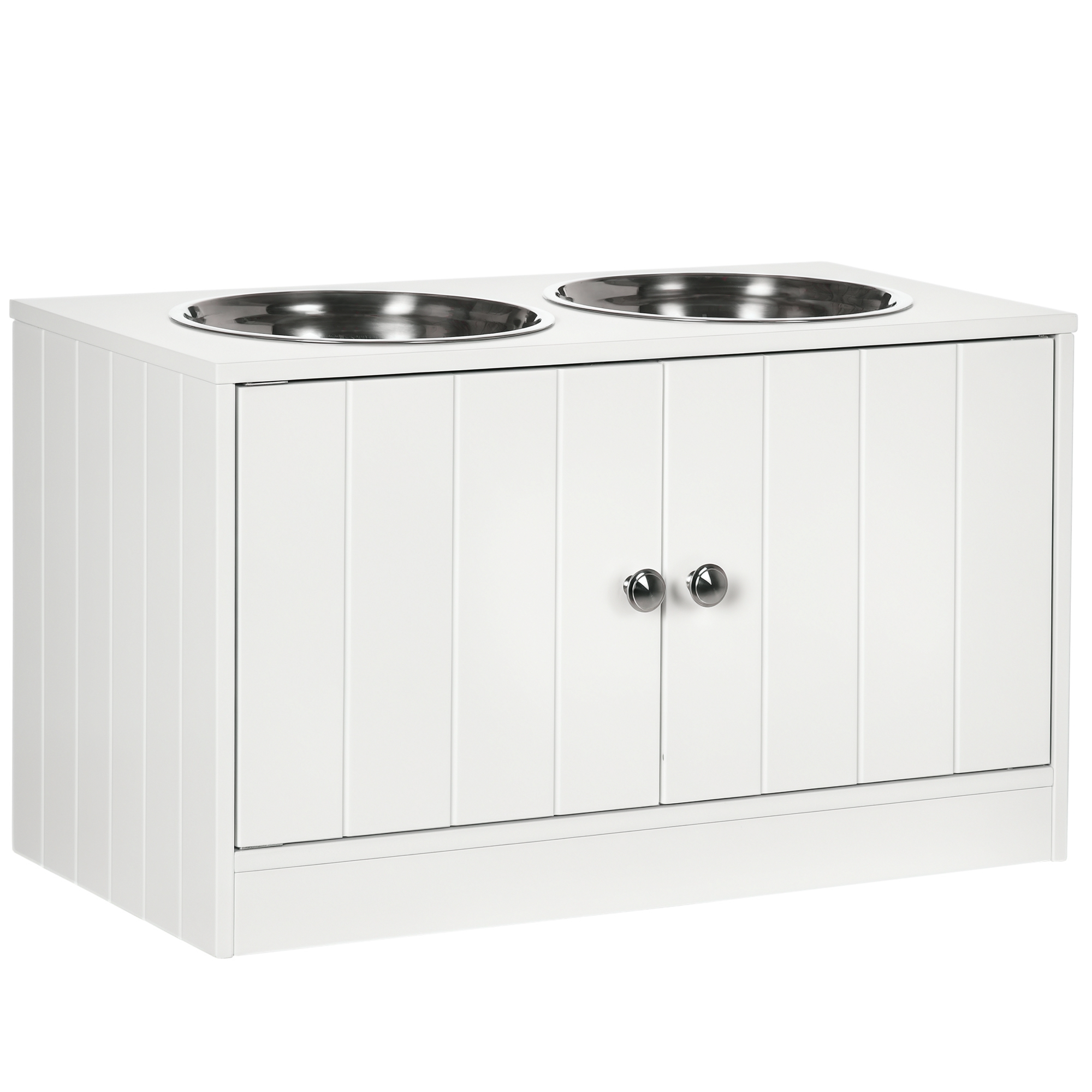 Large Elevated Dog Bowls with Storage Cabinet Containing Large 44L Capacity, Raised Dog Bowl Stand Pet Food Bowl Pet Feeding Station, White