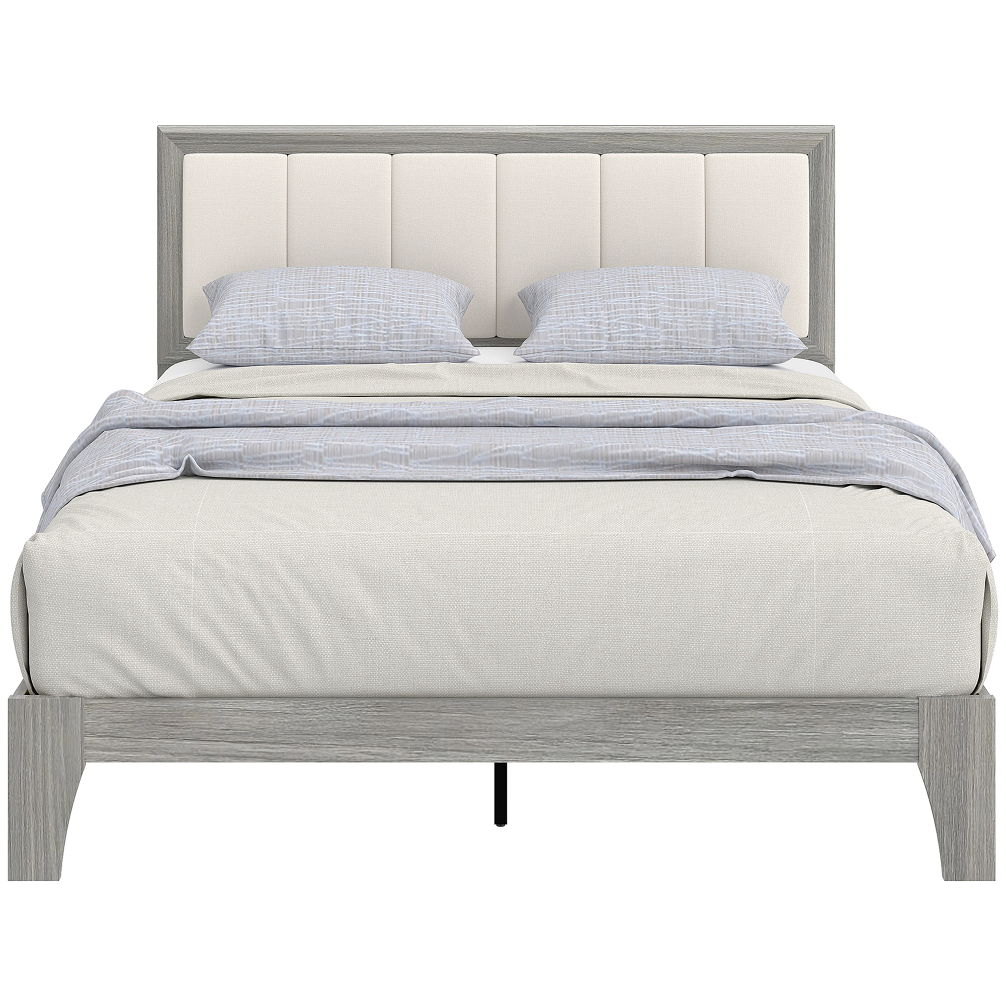 Full Bed Frame with Headboard Full Size Platform Bed Frame with Wooden Slats No Box Spring Needed Easy Assembly Gray
