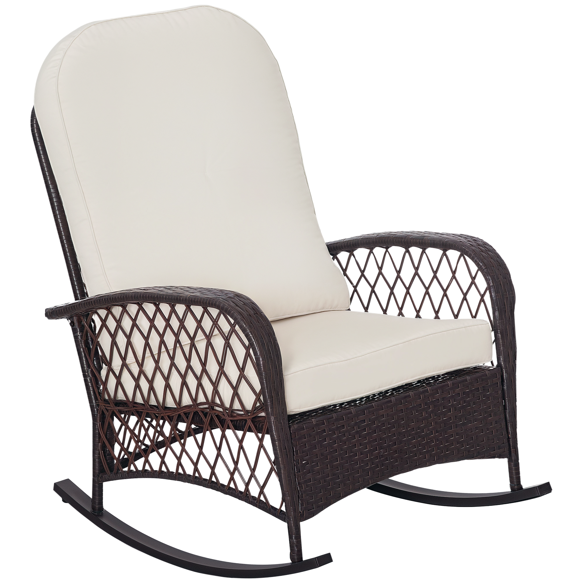 Rattan Porch Rocker w/ Plush Cushion, Dark Blue
