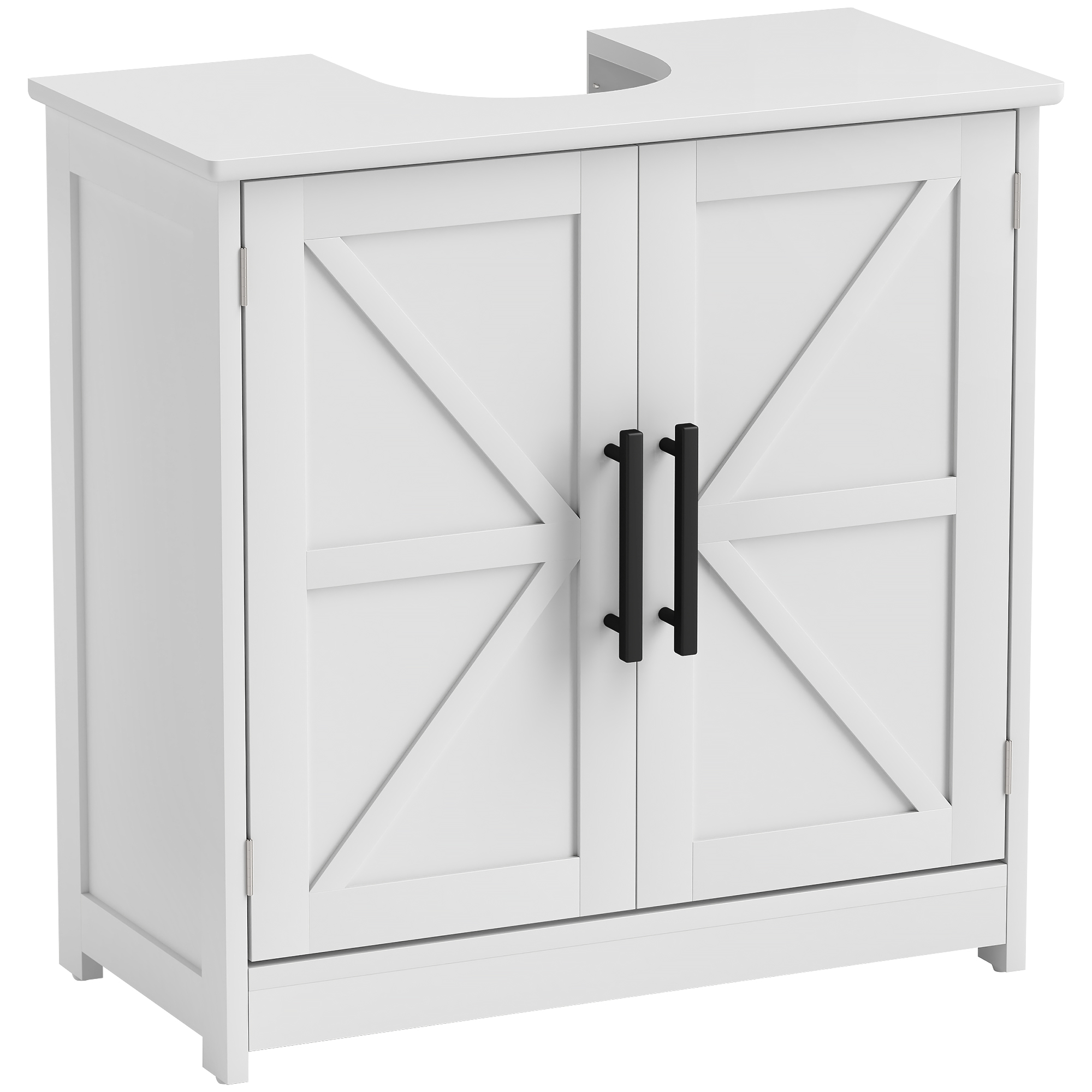 Farmhouse Pedestal Sink Storage Cabinet, Bathroom Sink Cabinet with 2 Barn Doors and Adjustable Shelf, White