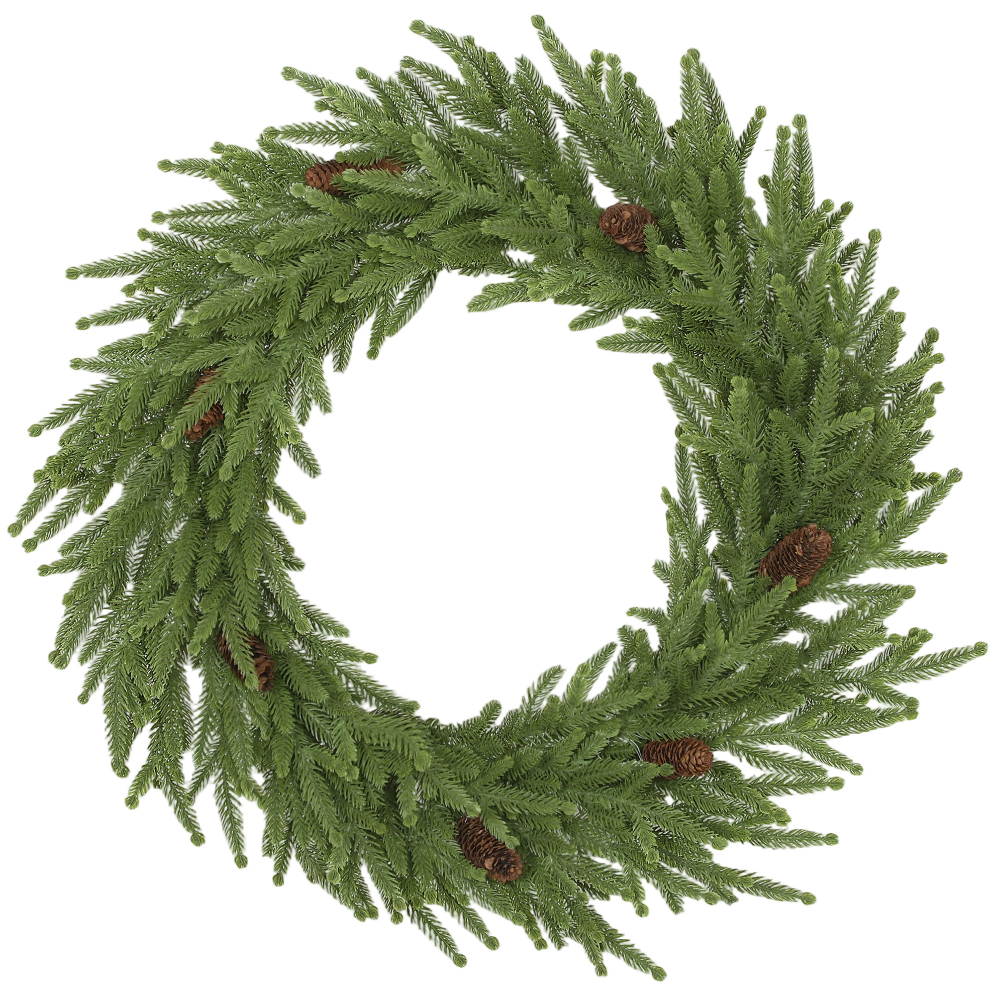 24 inch Christmas Wreath, Artificial Norfolk Pine Wreath with Pine Cones and 88 Realistic Branches for Door, Wall