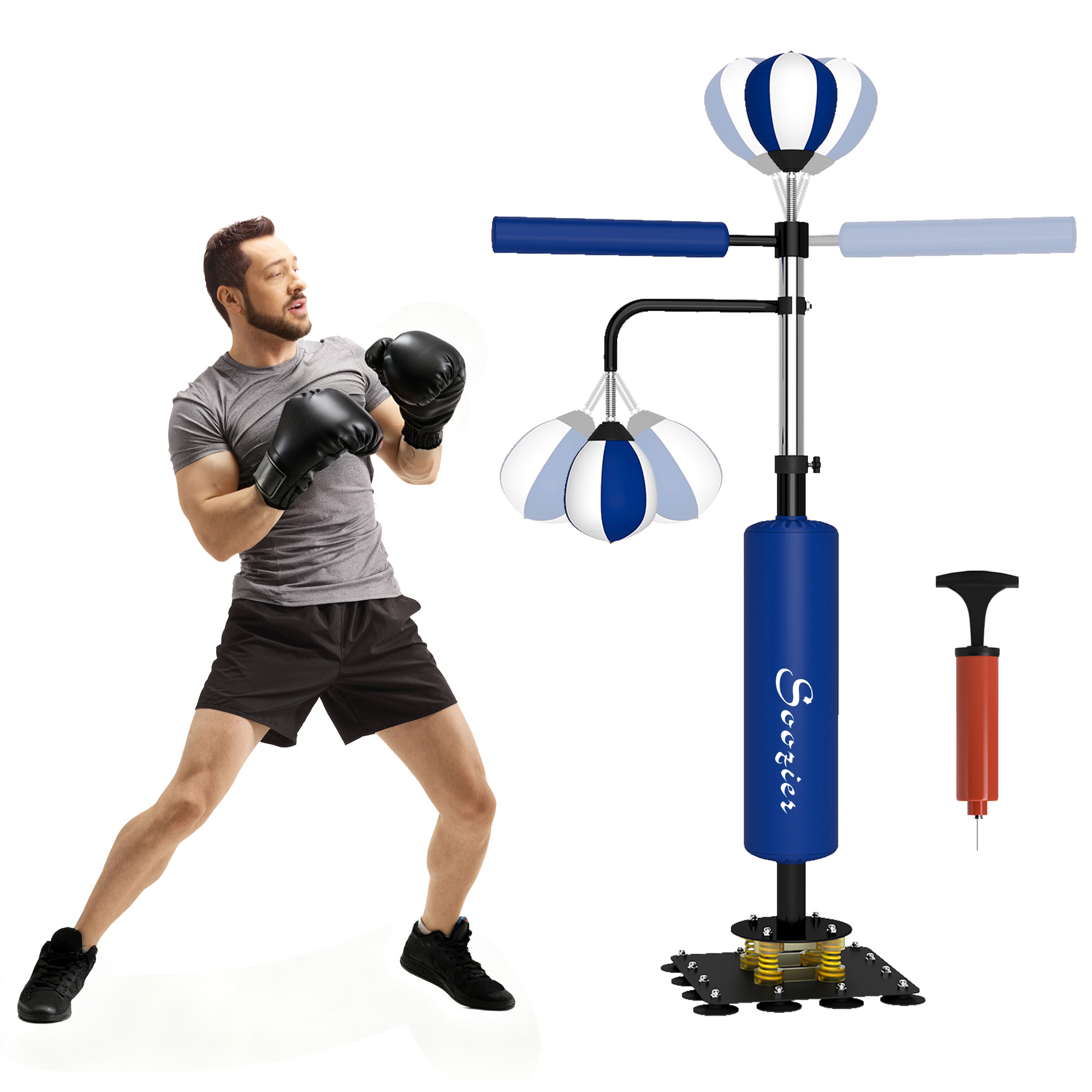 4.6'-6.7' Speed Bag Boxing Bag Stand, Reflex Bag Boxing Training Equipment, Speed Punching Bag, Blue