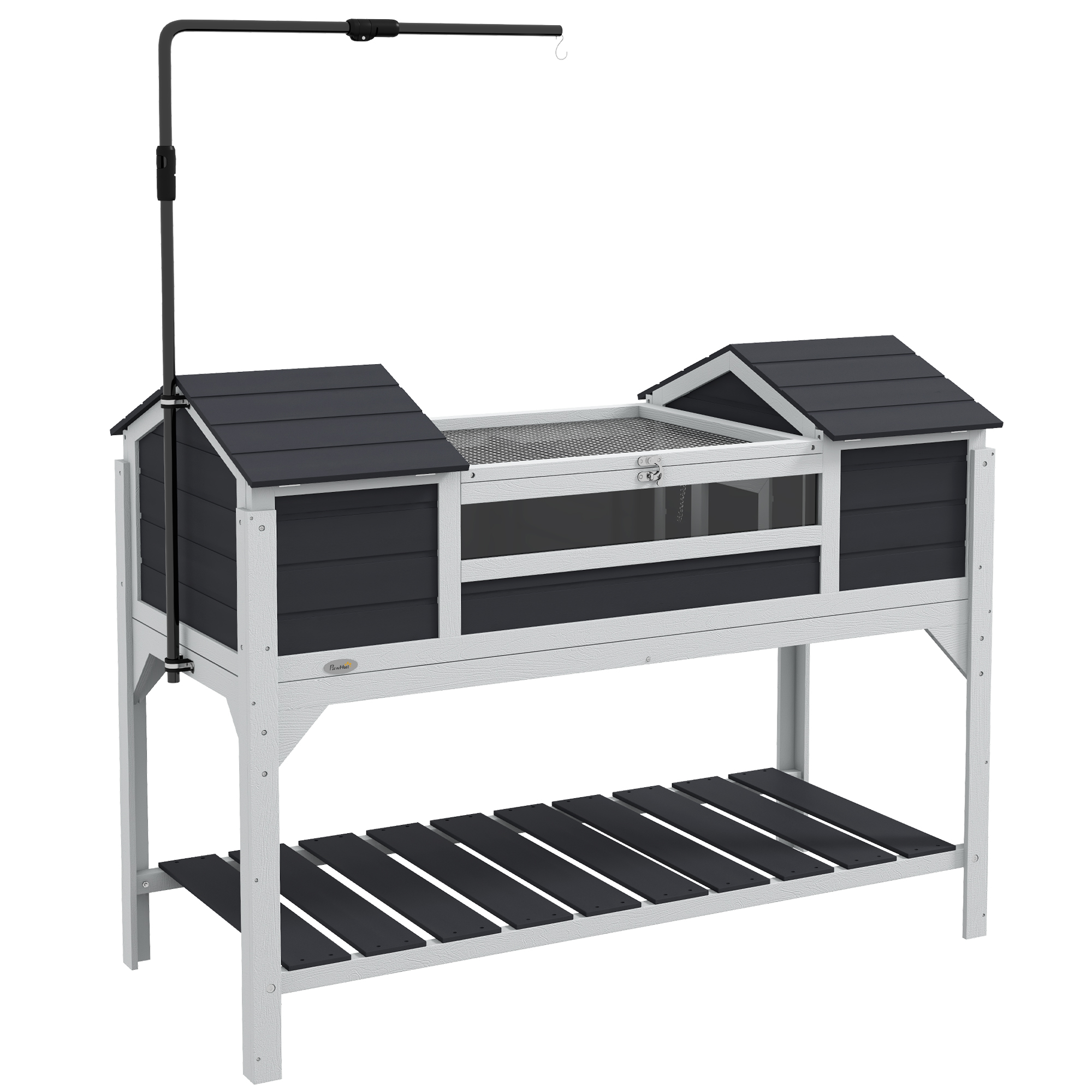 Tortoise Enclosure Tortoise House with Adjustable Lamp Holder Storage Shelf, Dual Main Houses, Openable Lid, Gray