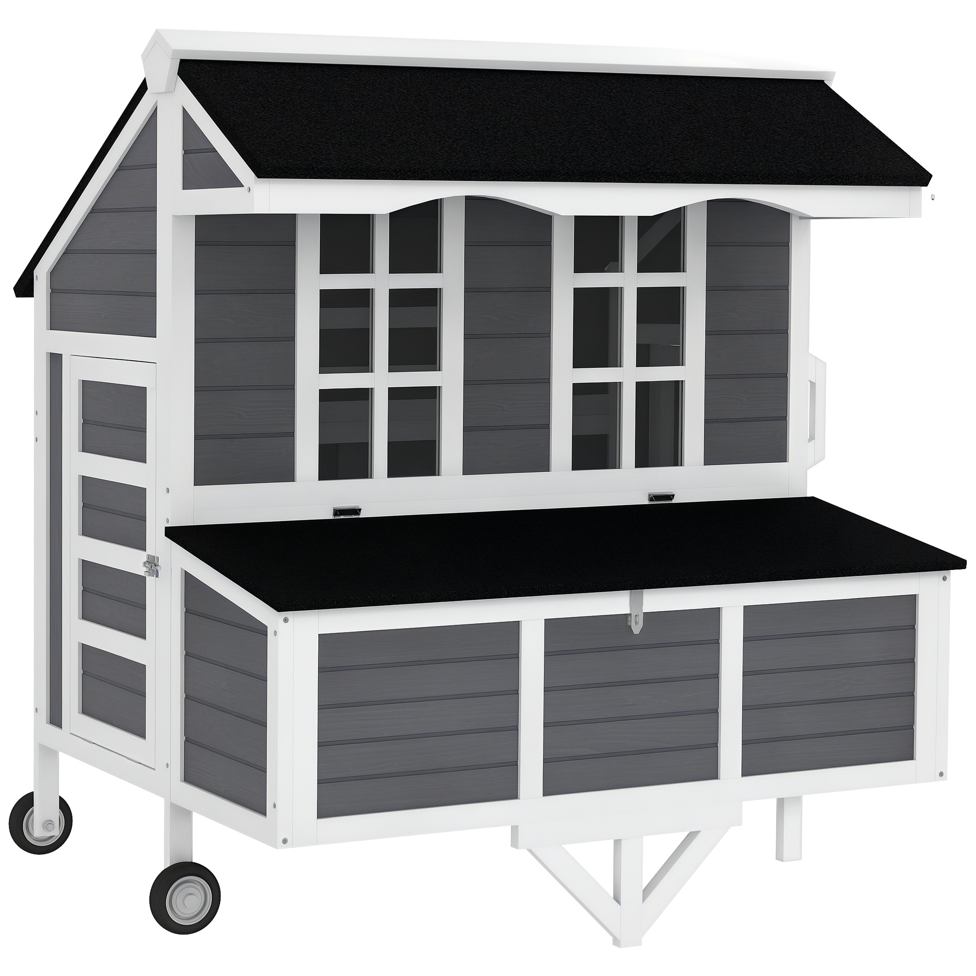 43" Chicken Coop with Wheels, Chicken Tractor with Nesting Box, Windows, Pull-out Tray, Perches, for 2-4 Hens, Gray