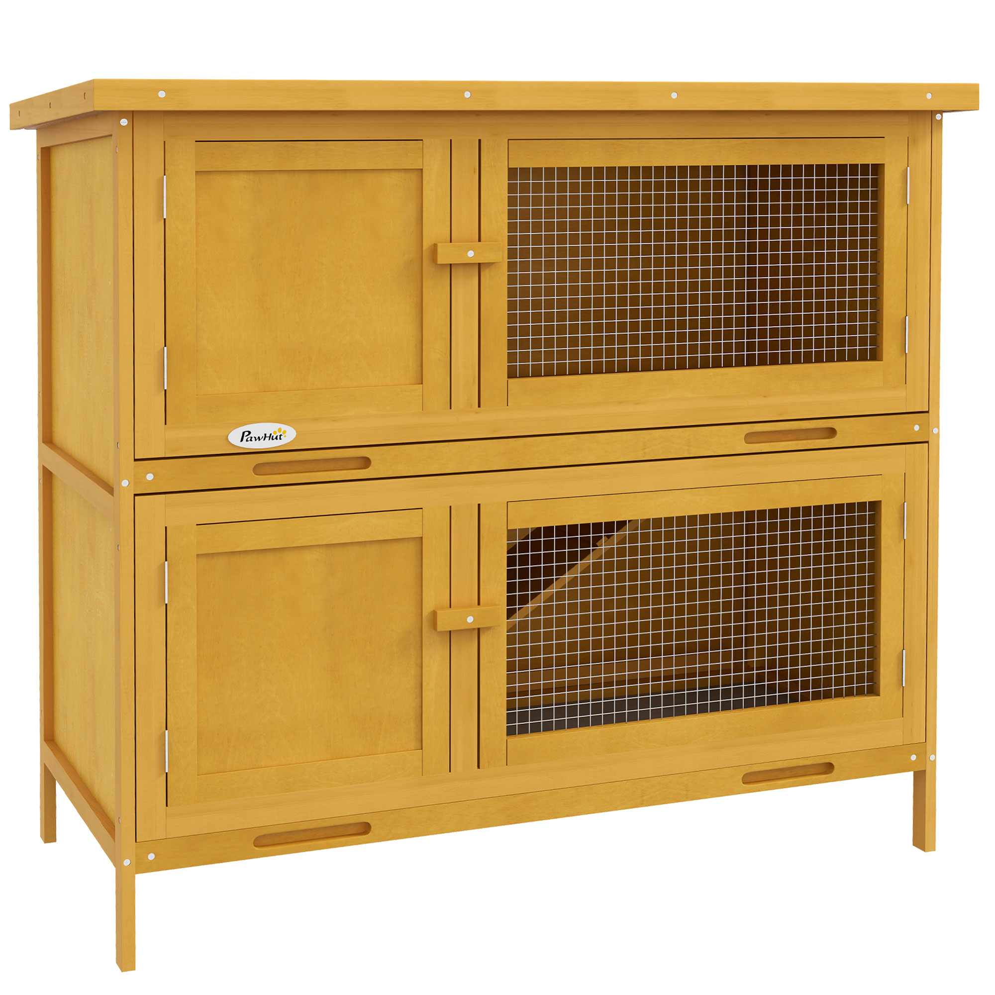 Wooden Bunny Hutch with Ramp, Indoor/Outdoor, Yellow