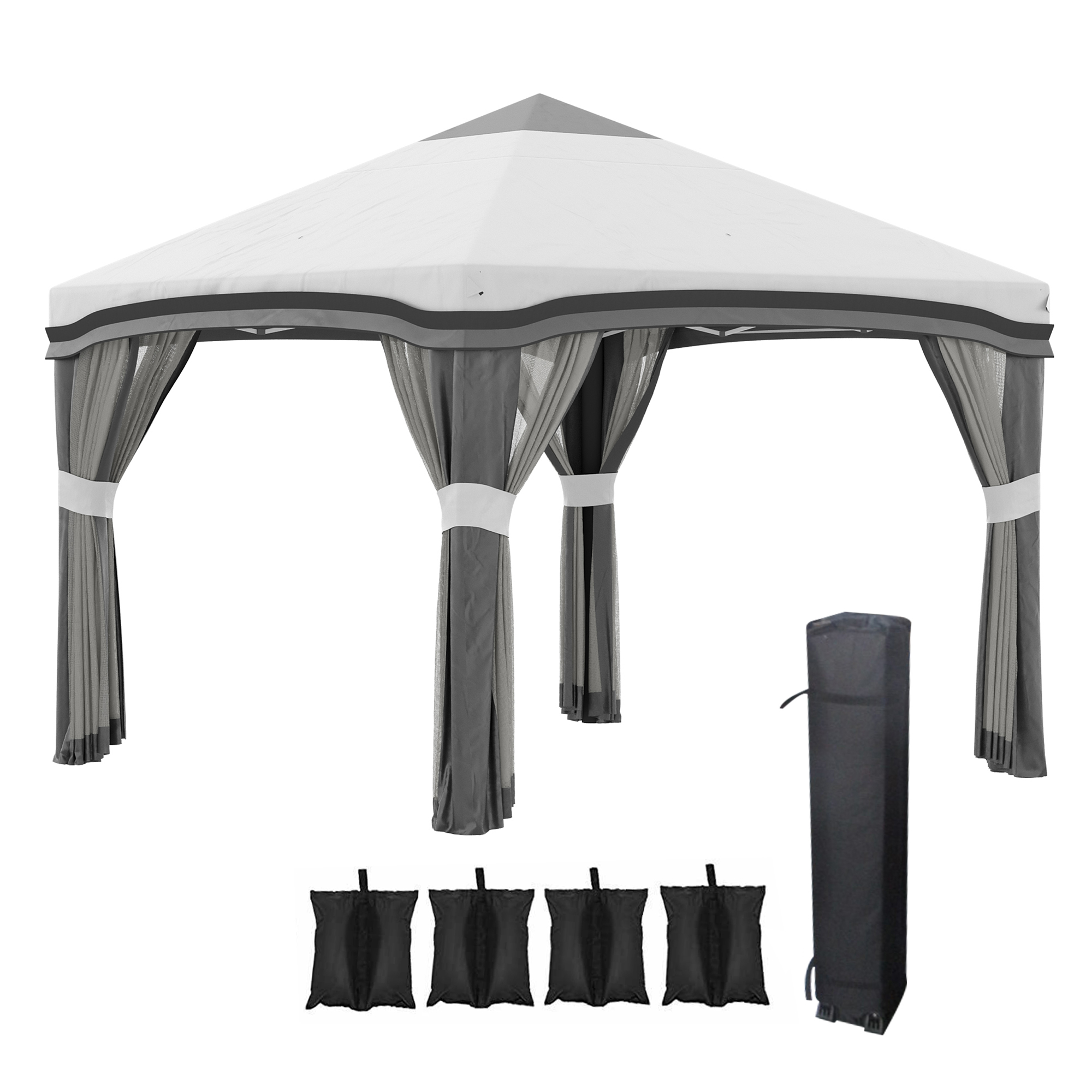  10' x 10' Pop Up Canopy Tent with Netting, Instant Tents for Parties, Height Adjustable, with Wheeled Carry Bag and 4 Sand Bags for Outdoor, Garden, Patio, Gray