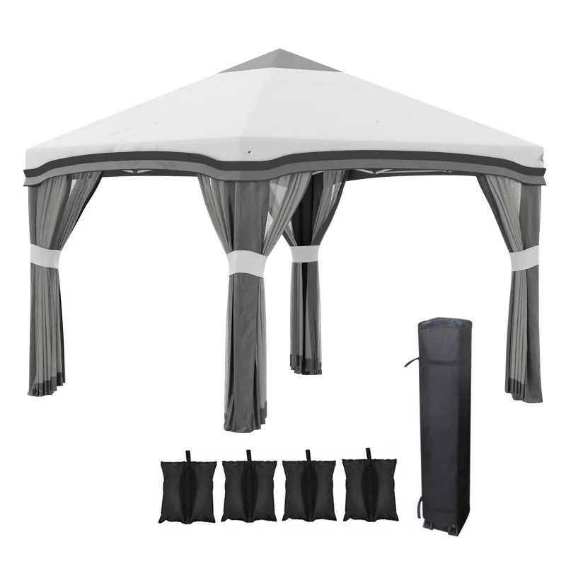  10' x 10' Pop Up Canopy Tent with Netting, Instant Tents for Parties, Height Adjustable, with Wheeled Carry Bag and 4 Sand Bags for Outdoor, Garden, Patio, Gray