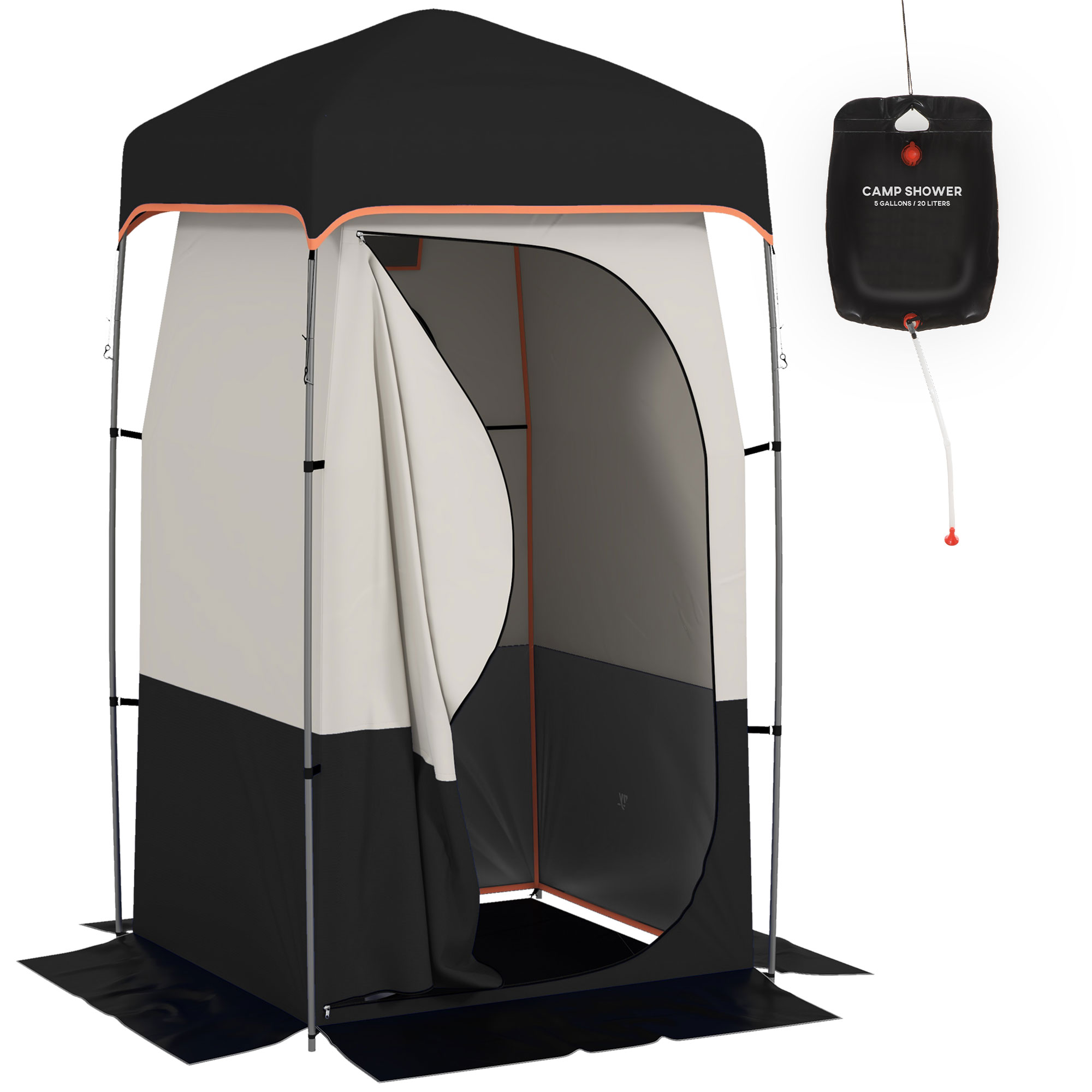 Camping Shower Tent, Portable Privacy Shelter with Solar Shower Bag, Removable Floor and Carrying Bag, Black