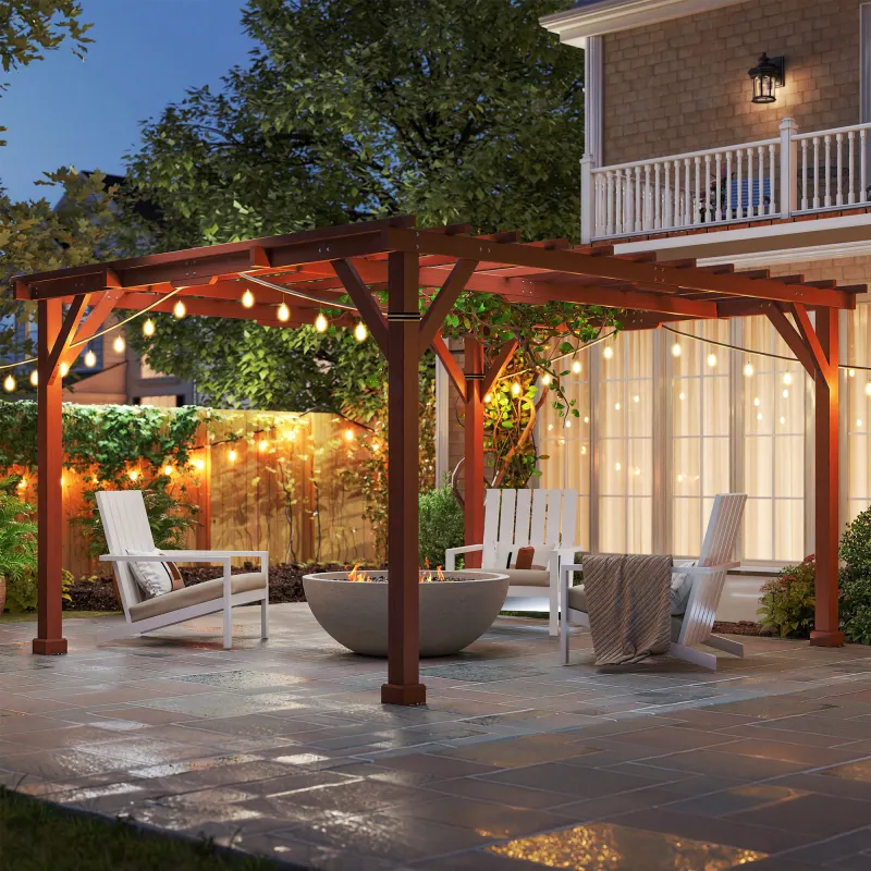 11' x 12.5' Outdoor Wood Pergola with Grape Trellis for Patio, Deck, Backyard, Lawn
