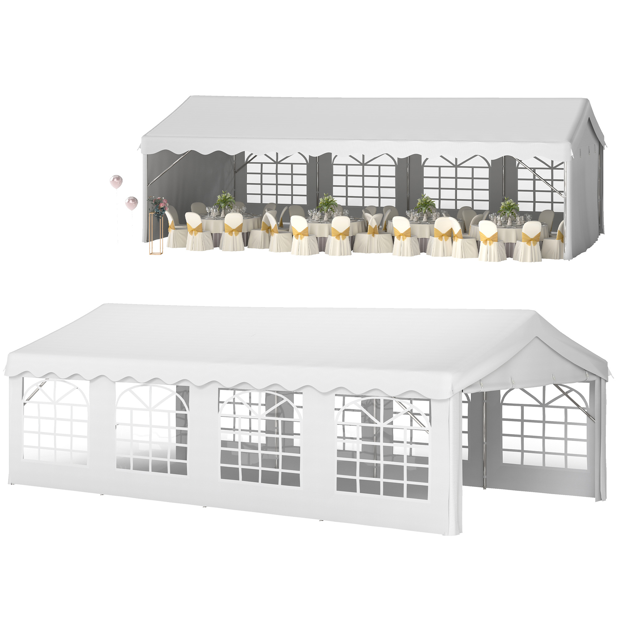 Heavy Duty Party Tent, 13x26 ft Outdoor Wedding Event Shelter, with Removable Sidewalls & Windows, for Family Gatherings, White