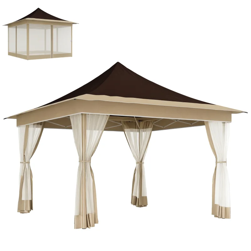 12 x 12 ft. Canopy Tent with Mesh Netting, UPF50+ Pop Up Tent with Carry Bag for Garden, Patio, Brown