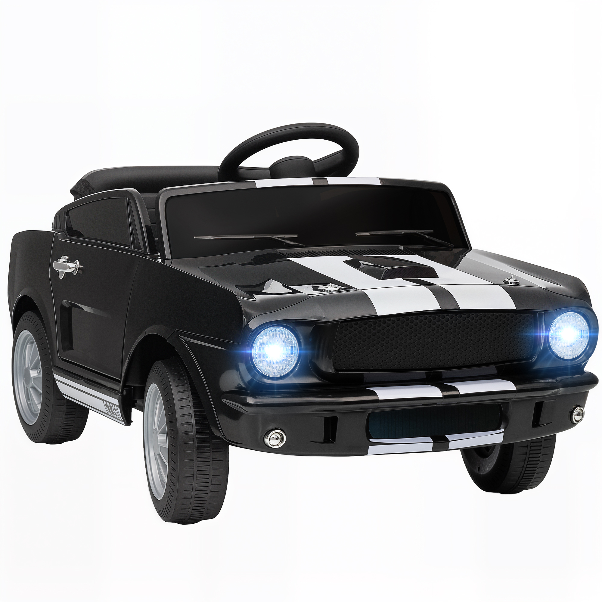Licensed Ford Shelby GT 350 Kids Ride On Car with Remote Control, Adjustable Speed, MP3, Smooth Start, LED Lights, Black