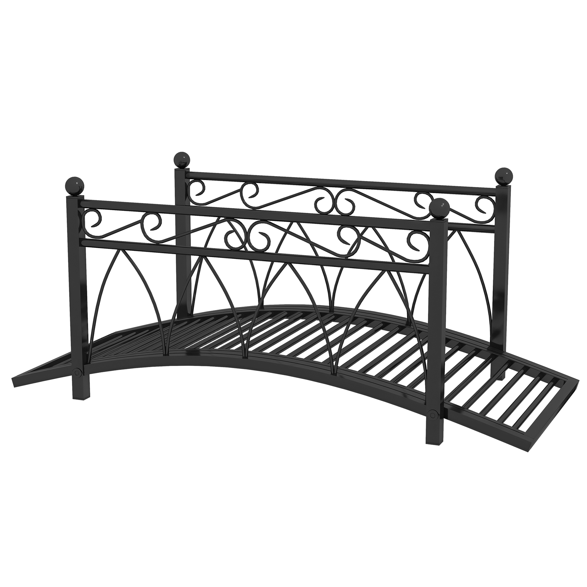 3.3' Metal Arch Zen Garden Pond Bridg with Safety Siderails for Stream, Fish Pond, Black