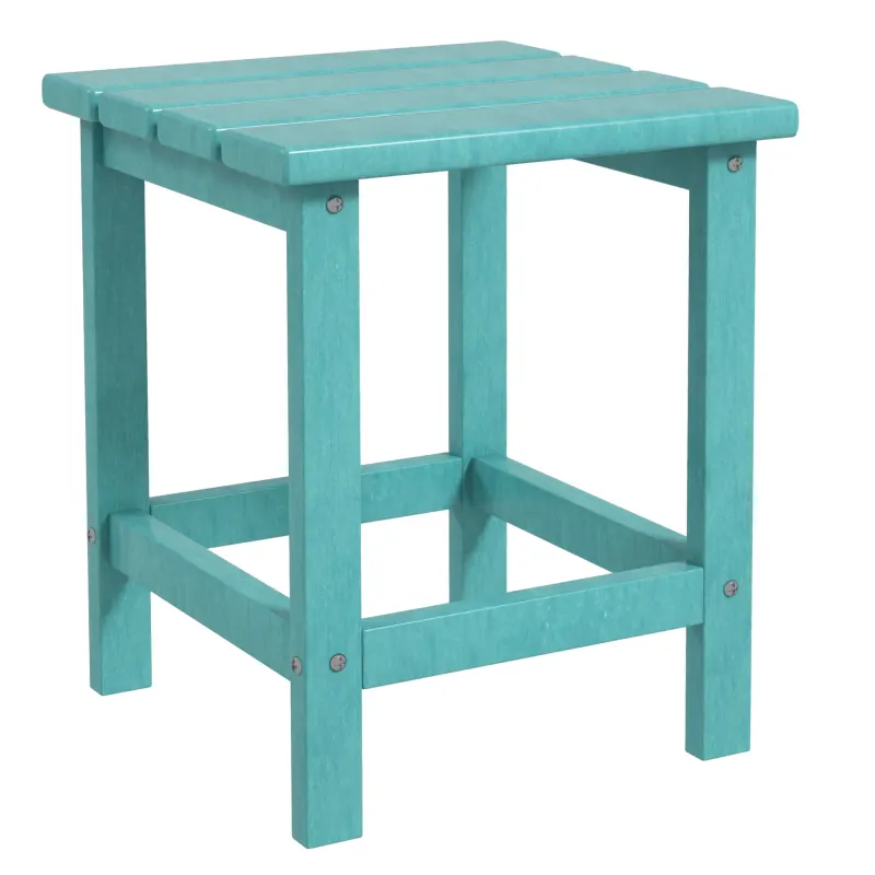  Patio Side Table, 15" Square Outdoor End Table, HDPE Plastic Tea Table for Adirondack Chair, Backyard or Lawn, Green