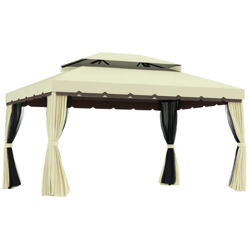 10' x 13' Patio Gazebo, Aluminum Frame Double Roof Outdoor Gazebo Canopy Shelter with Netting & Curtains, Cream White