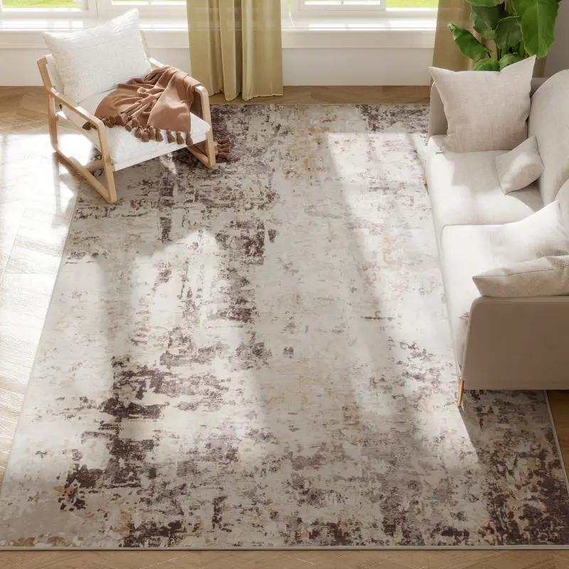 Machine Washable Area Rug 8x10, Non-Slip Modern Abstract Floor Carpet for Living Room, Bedroom, Dining Room, Mixed-Brown