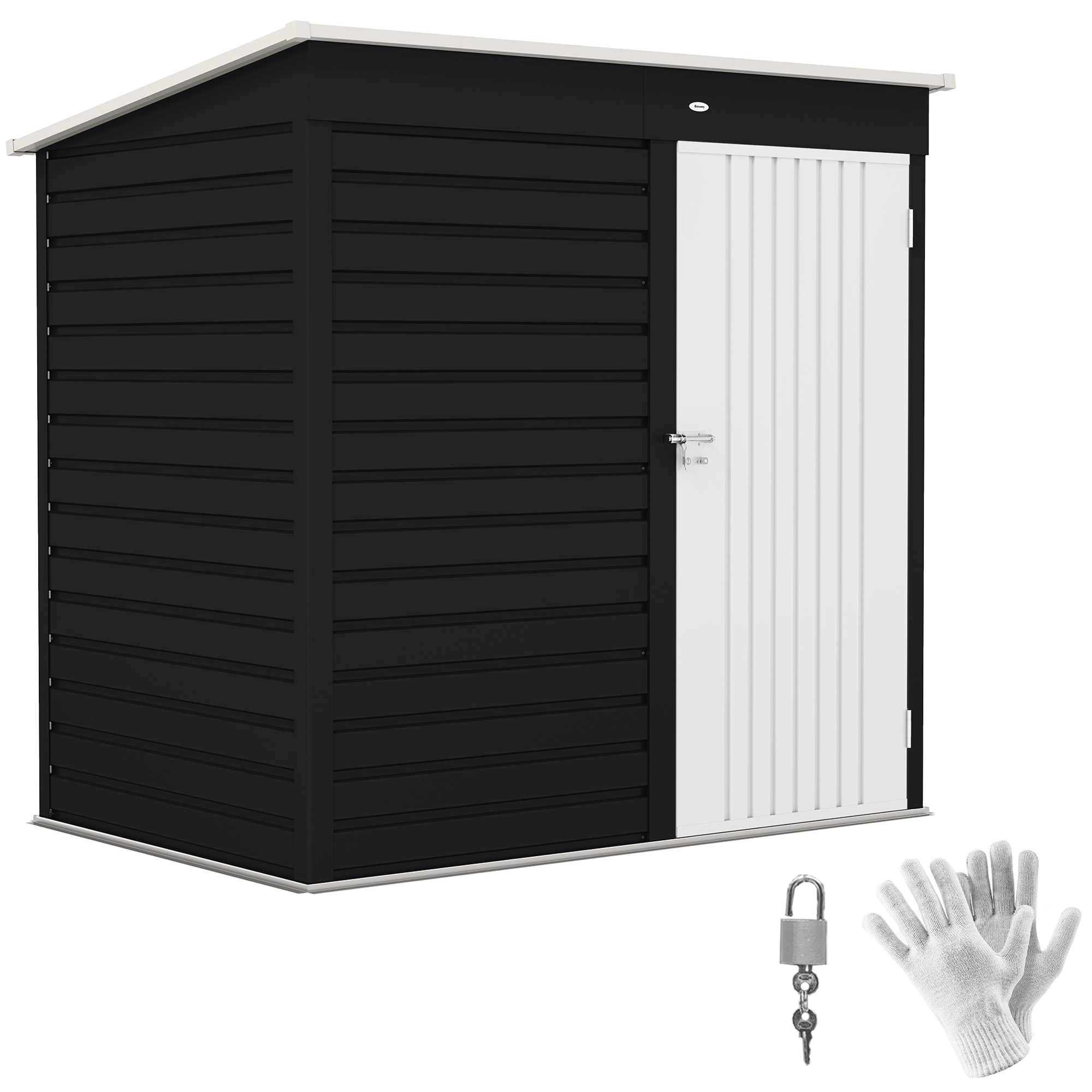 6' x 4' Outdoor Garden Shed, Metal Storage Shed with Lockable Door and Gloves for Backyard Garden Patio, Dark Gray