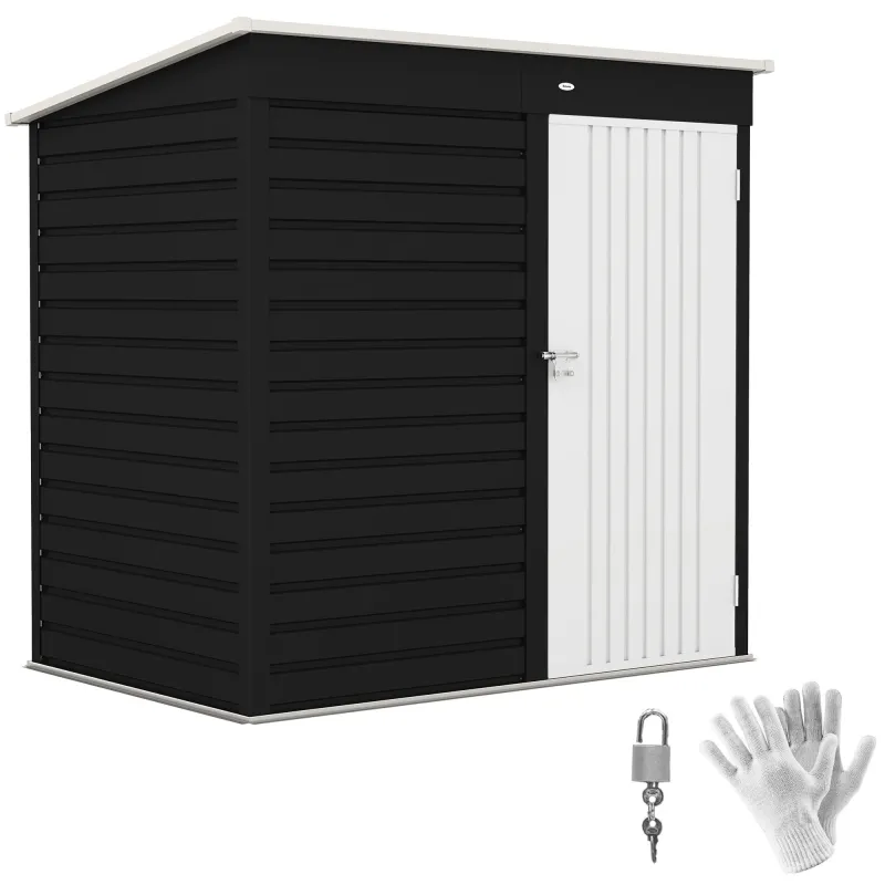 6' x 4' Outdoor Garden Shed, Metal Storage Shed with Lockable Door and Gloves for Backyard Garden Patio, Dark Gray