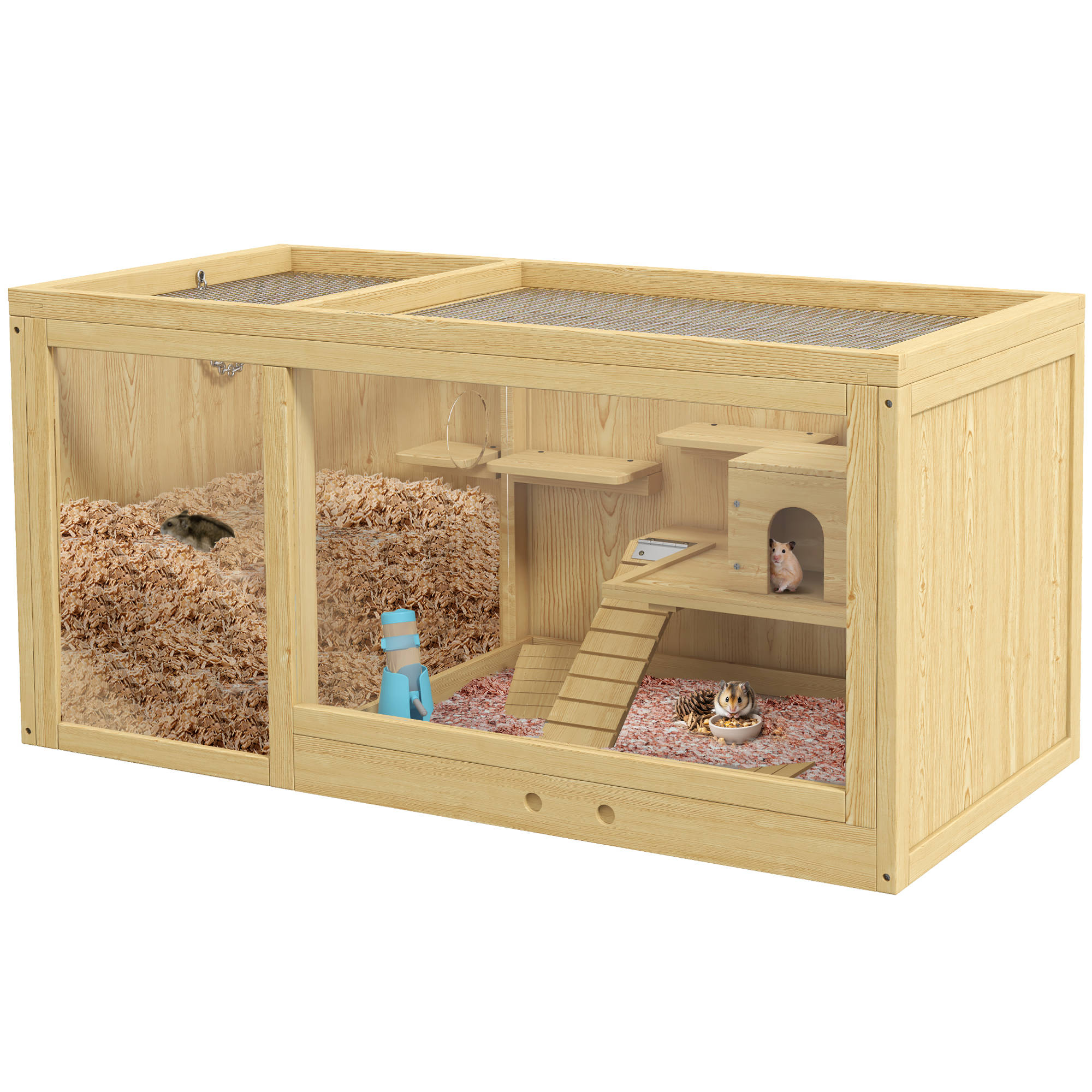 Extra Large Wooden Hamster Cage with Pull-out Tray, Seesaws, Ladder