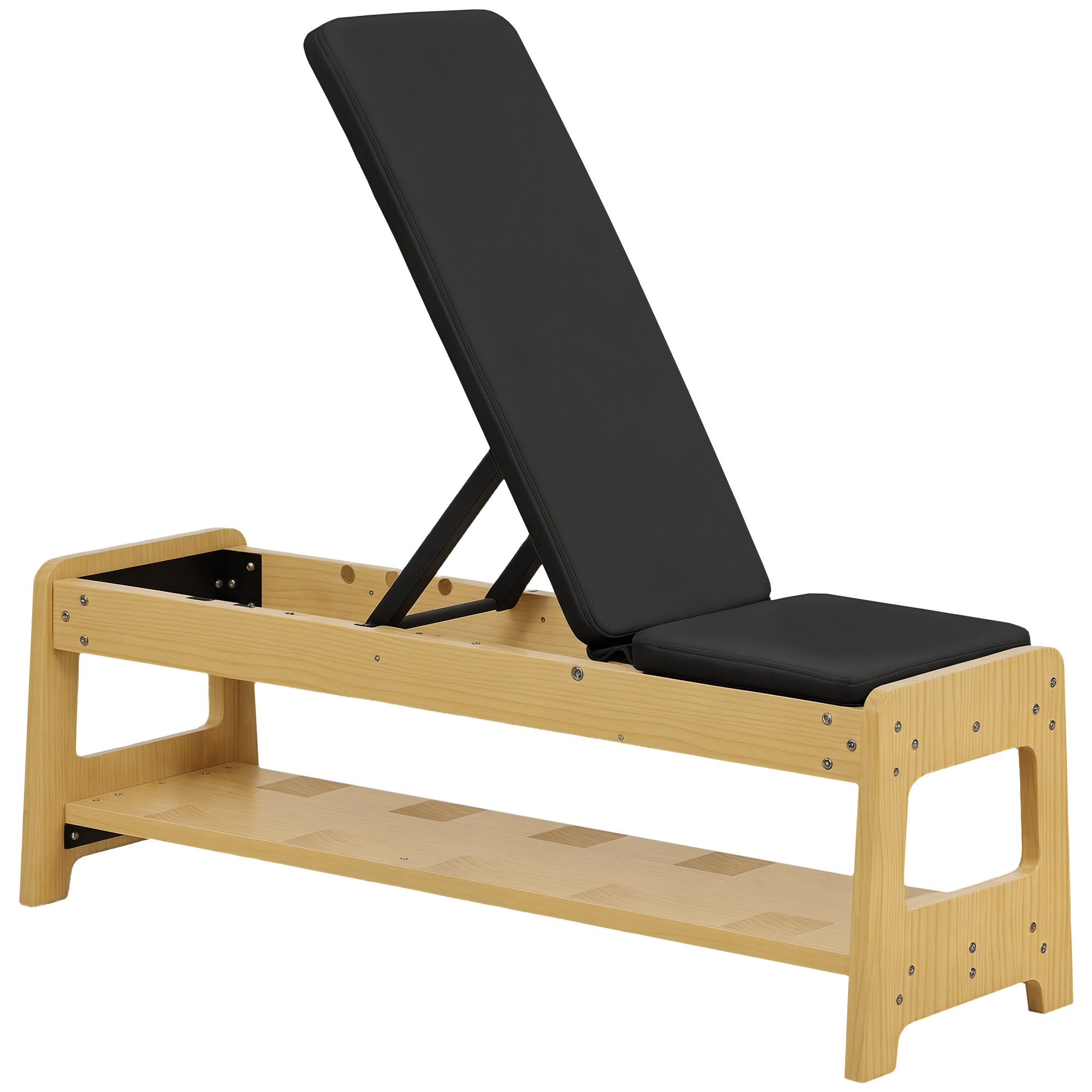 Wooden Adjustable Weight Bench with Dumbbell Rack, Flat or Incline Workout Bench for Home Gym Weight Lifting, Black
