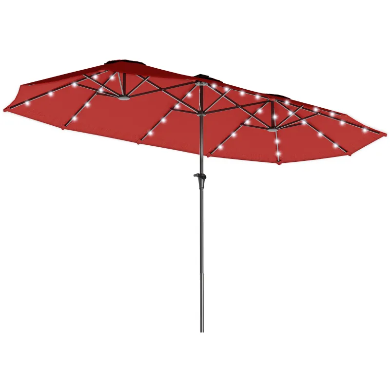 13ft Double-Sided Market Umbrella, Large Patio Umbrella with Solar Lights, Crank Handle for Garden, Pool, Yard, Wine Red
