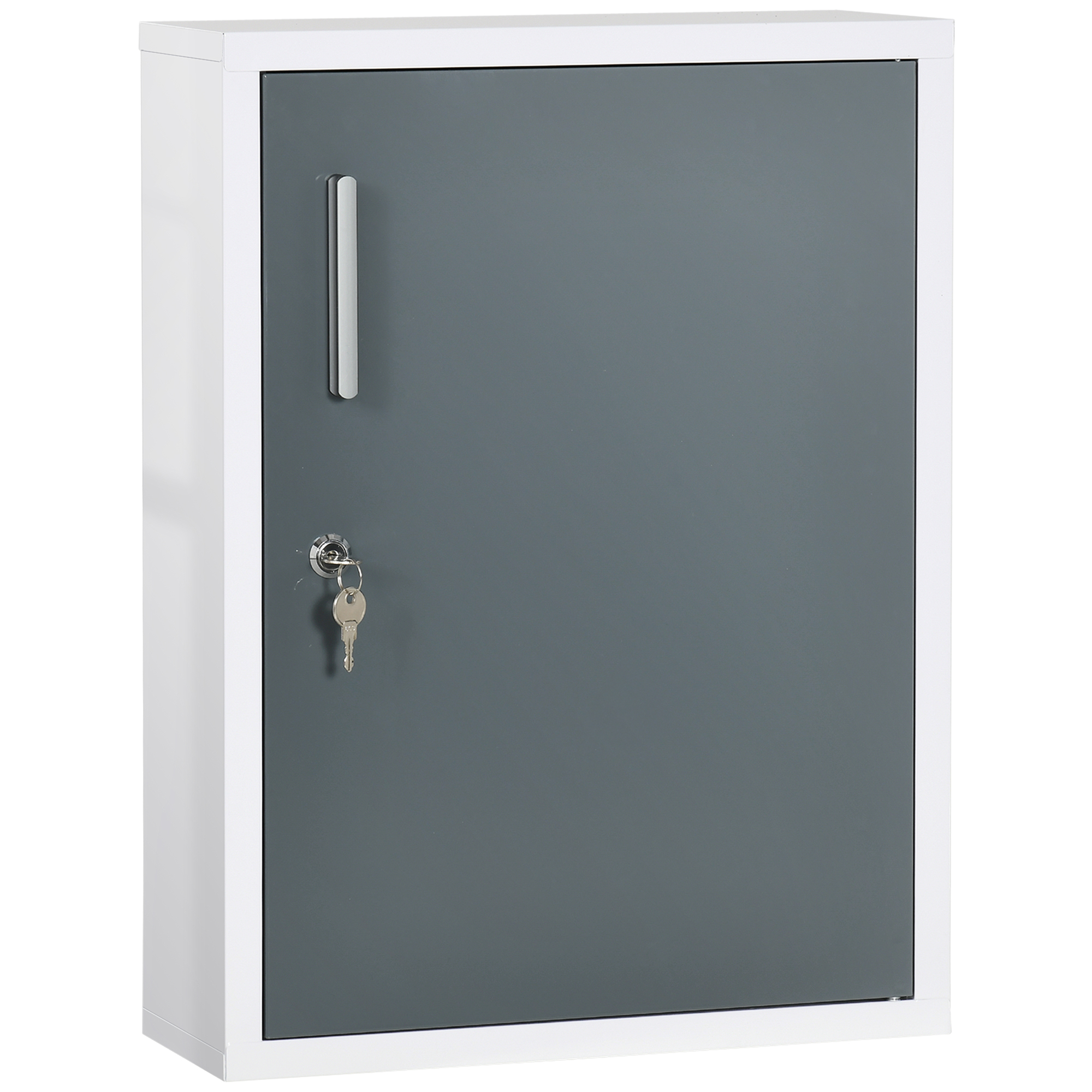 Bathroom Medicine Cabinet with Shelves Inside & On Door, Locking Medical Cabinet for Child & Pet Safety, First Aid Bathroom Wall Cabinet, White and Gray