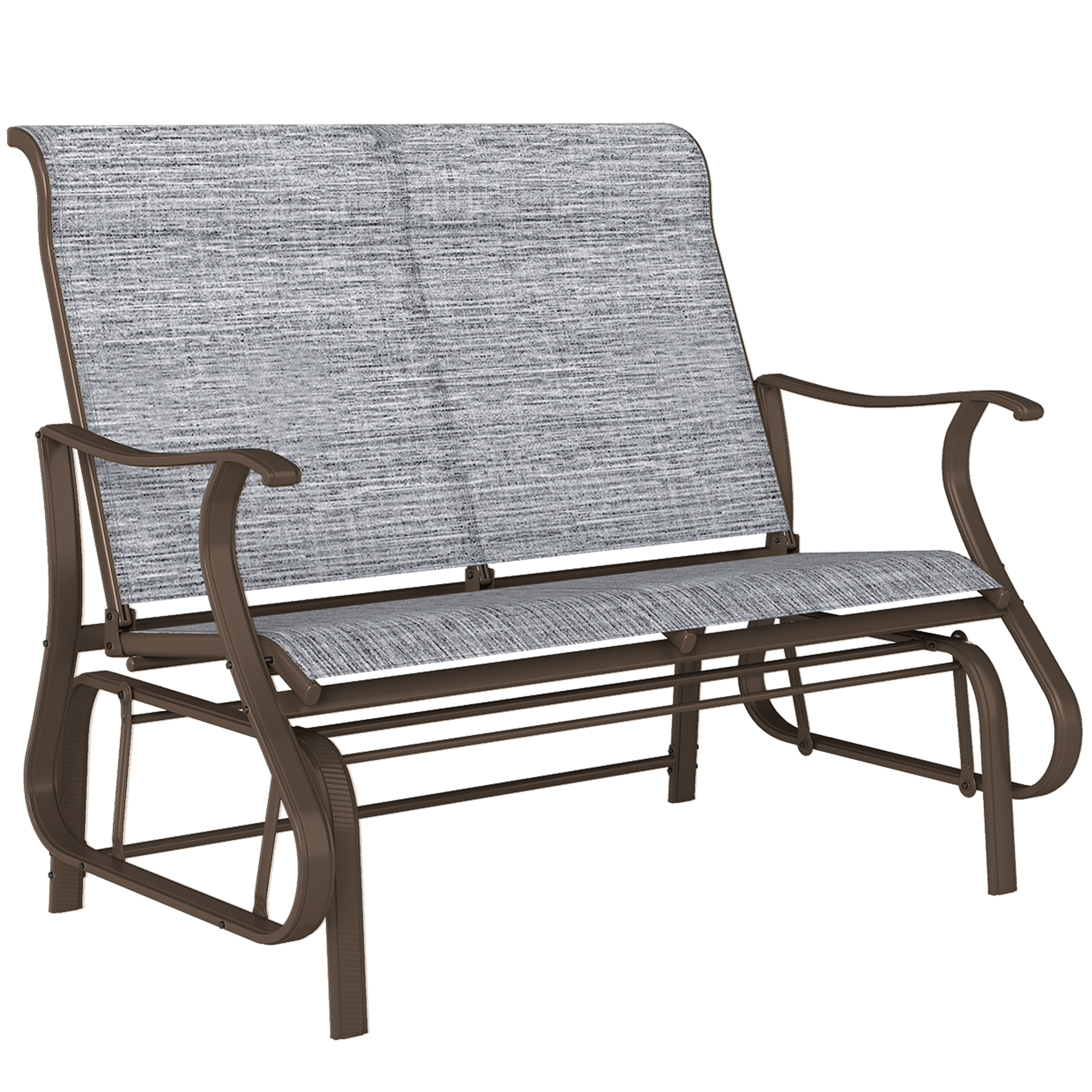 2-Person Outdoor Glider Bench, Patio Glider Loveseat Chair with Powder Coated Steel Frame, 2 Seats Porch Rocking Glider for Backyard, Lawn and Garden, Mixed Gray
