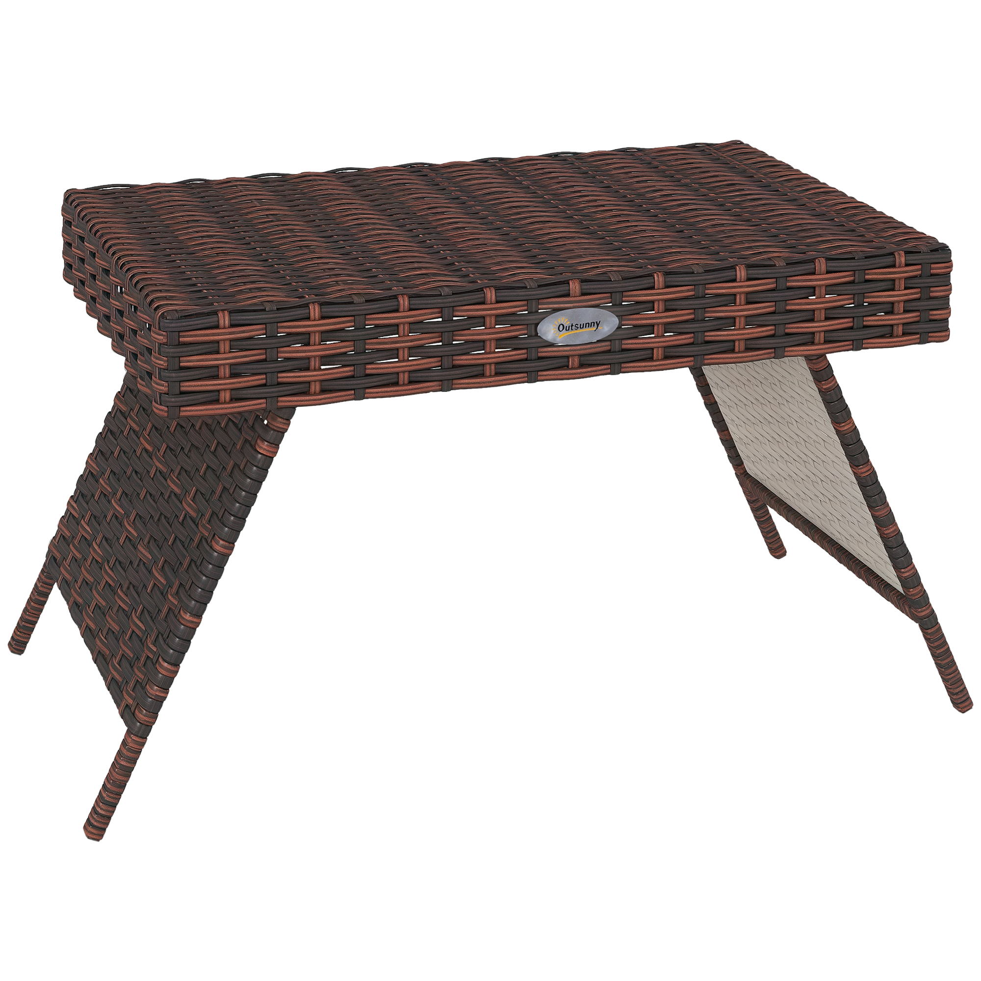 Folding Rattan Side Table, Outdoor End Table, Hand Woven PE Rattan Coffee Table for Balcony, Backyard, Garden, Lawn, Courtyard, Brown, 23.5" x 16.25" x 16.25"