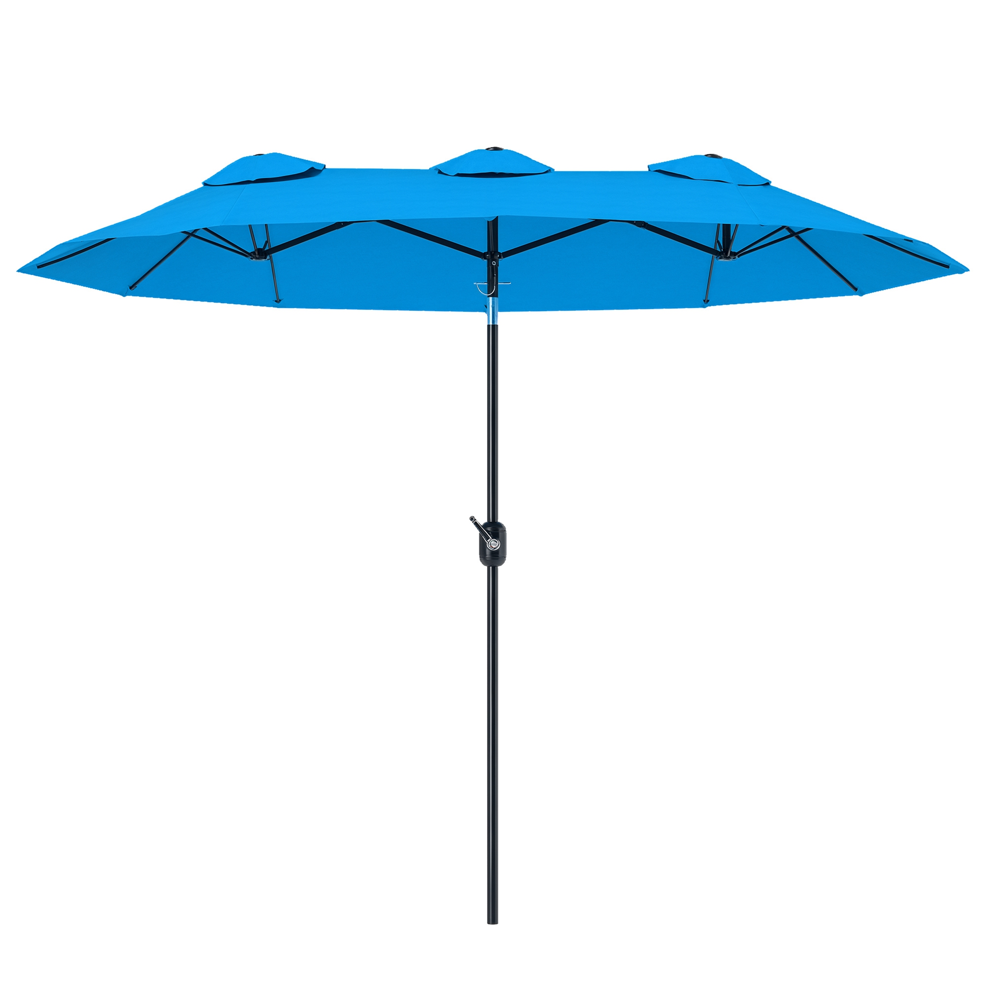 Double-sided Patio Umbrella, 9.5' Outdoor Umbrella with Push Button Tilt and Crank, 3 Air Vents and 12 Ribs, Cyan Blue