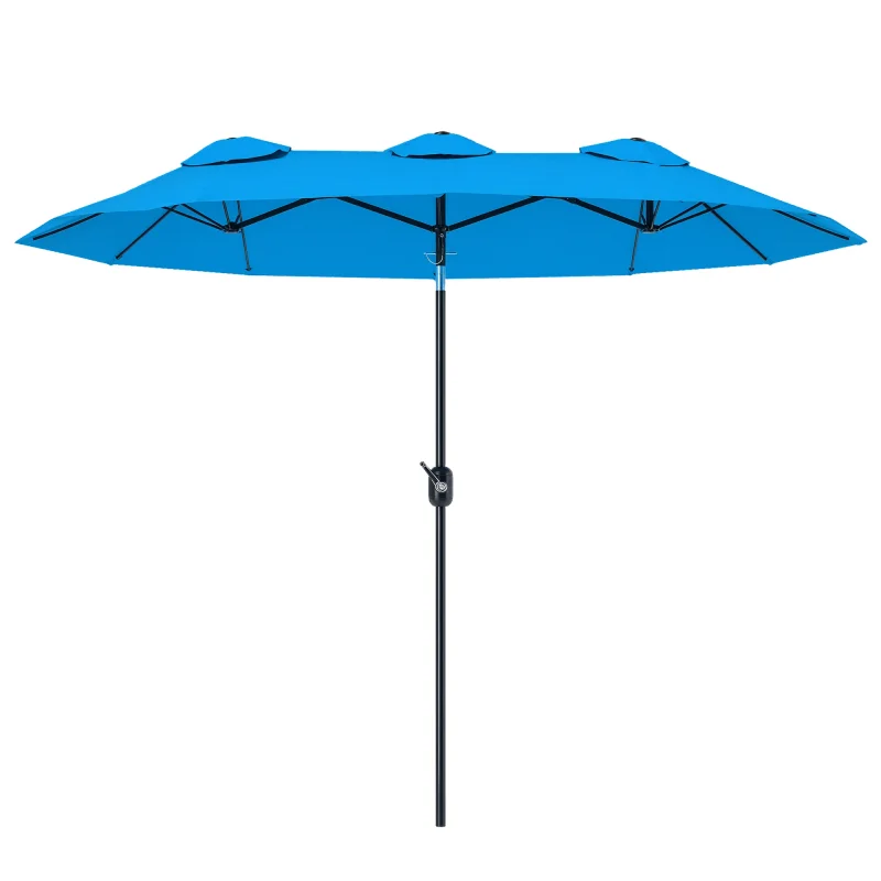 Double-sided Patio Umbrella, 9.5' Outdoor Umbrella with Push Button Tilt and Crank, 3 Air Vents and 12 Ribs, Cyan Blue