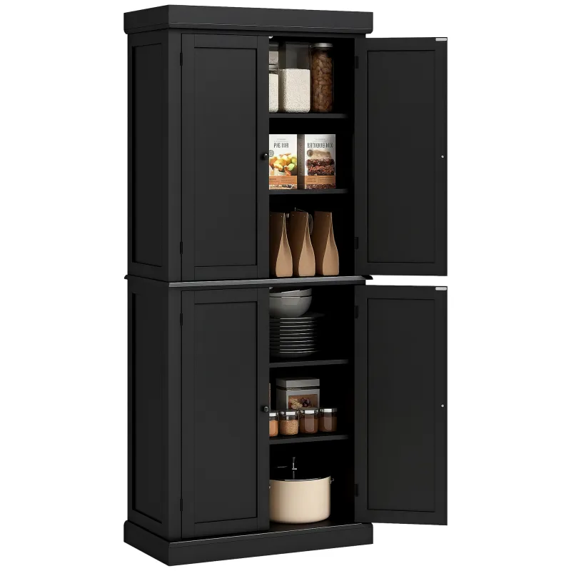 72" Kitchen Cabinet, Pantry Storage Cabinet with Doors and Shelves, Freestanding Food Pantry Cabinet, Black