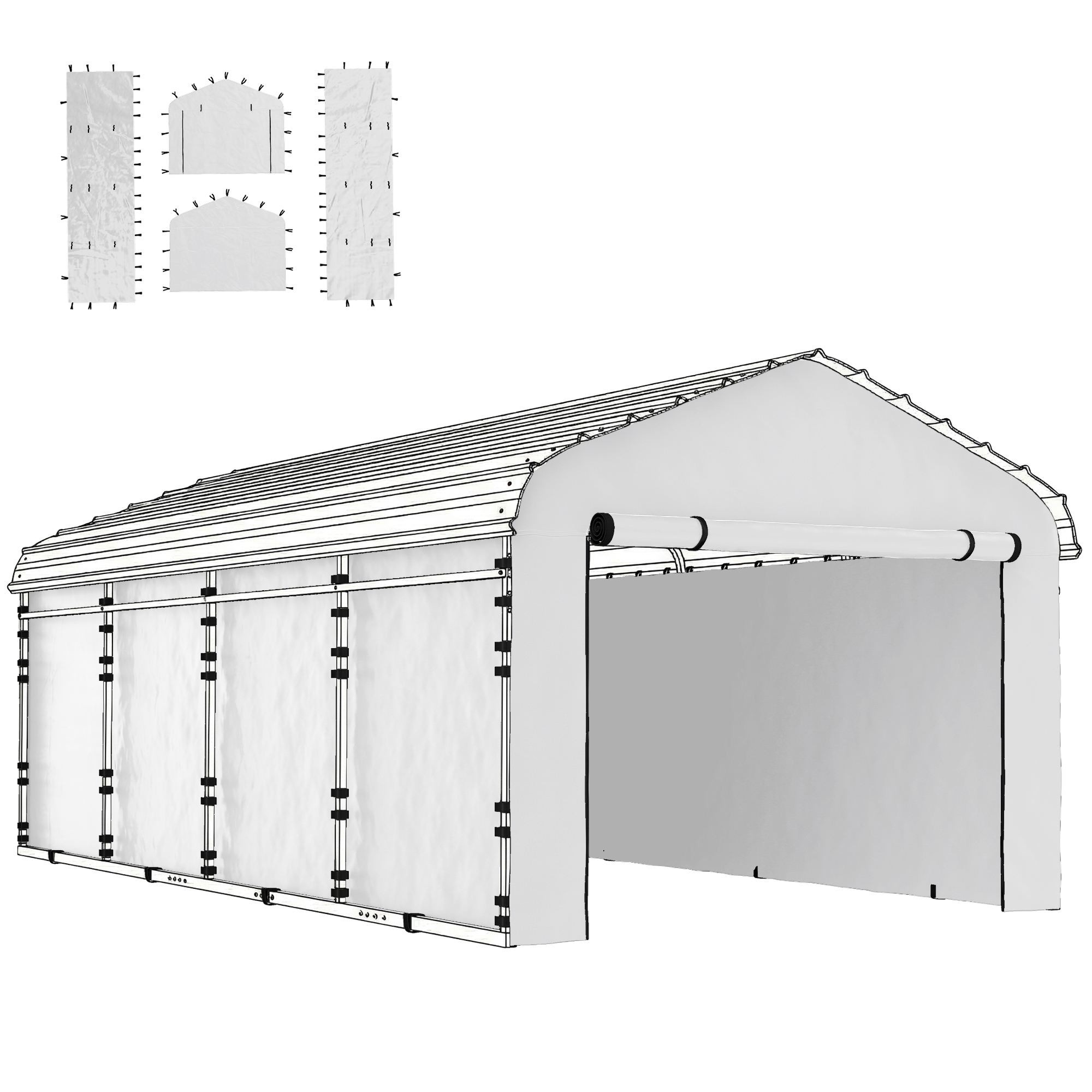 Carport Replacement Sidewall Panel for 10' x 15' Carports, UPF50+ Waterproof Replacement Side Wall Cover, White
