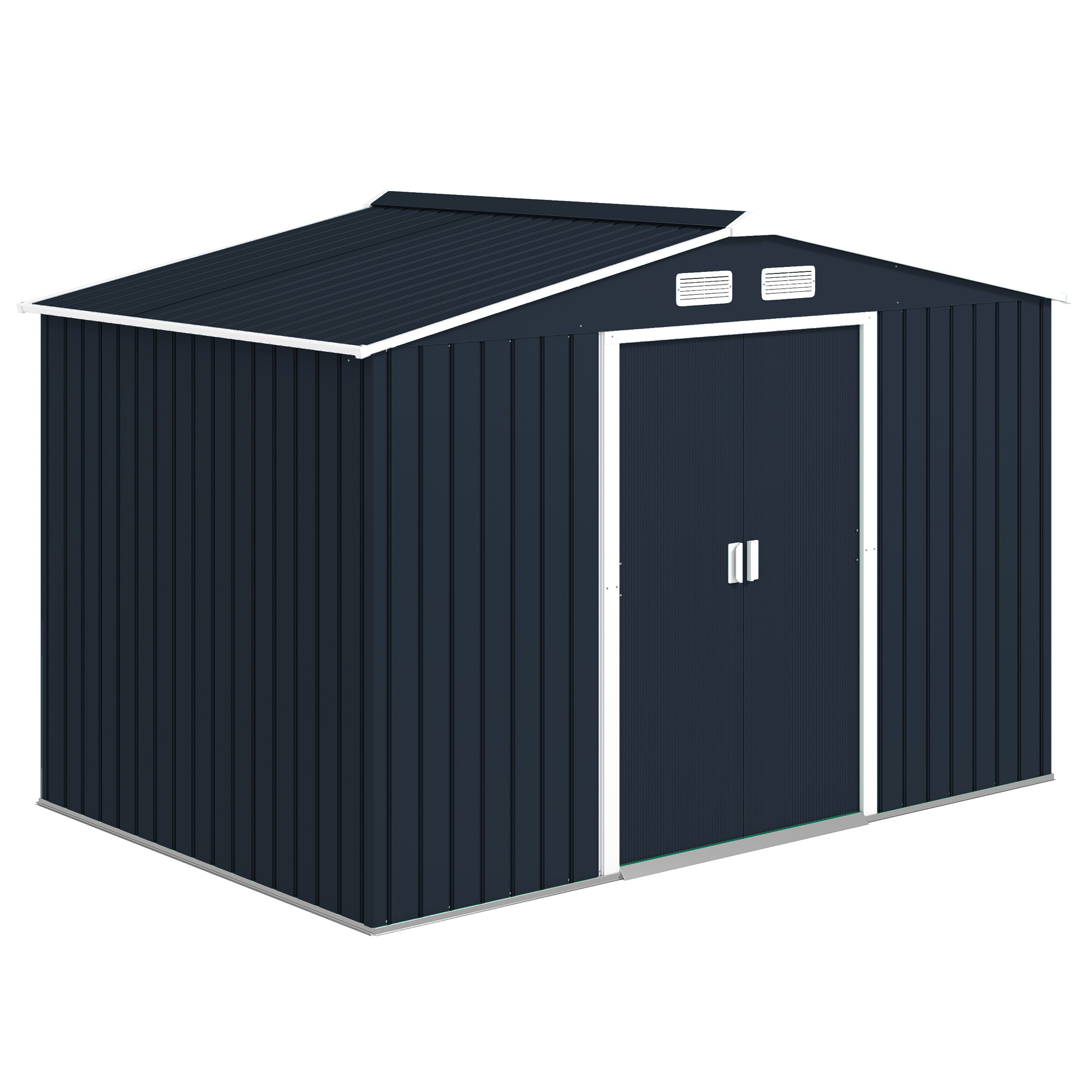  9' x 6' Outdoor Storage Shed, Garden Tool Metal Shed with Foundation Kit, Double Lockable Door, Air Vents and Sloping Roof, for Backyard, Patio, Lawn, Dark Gray