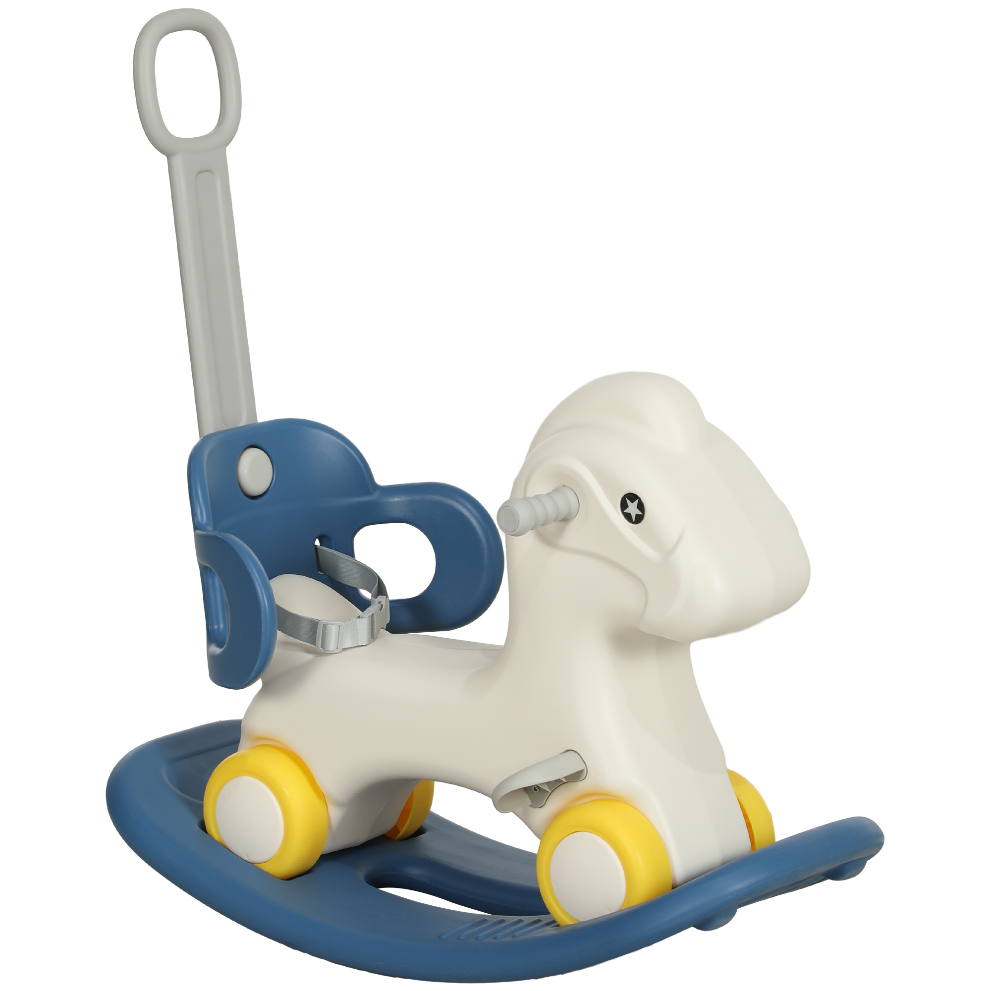 4 in 1 Rocking Horse for Toddles 1-3 Years with Detachable Push Handle & Balance Board, Blue