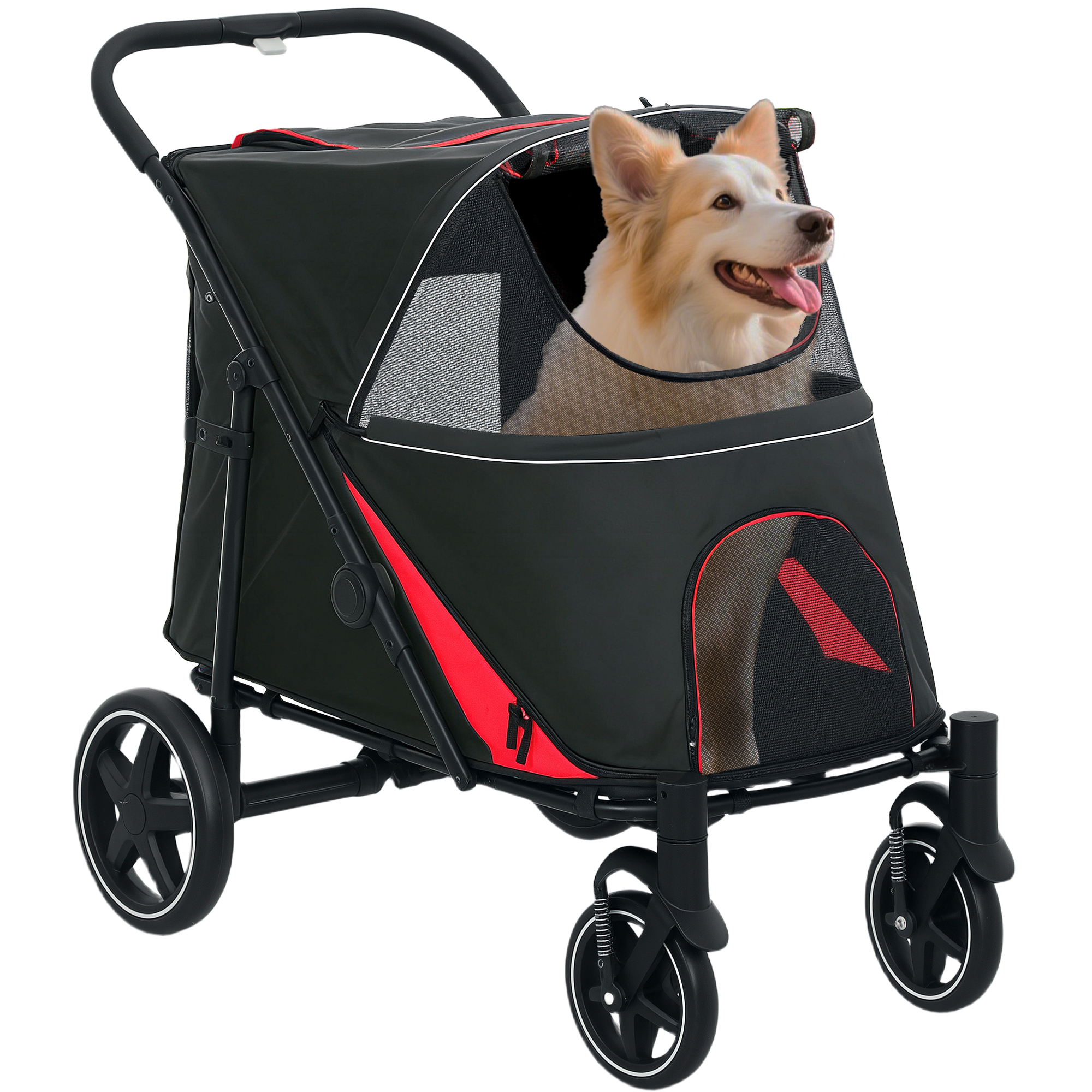 One-Click Foldable Dog Stroller for M, L Dogs, Pet Stroller, Black