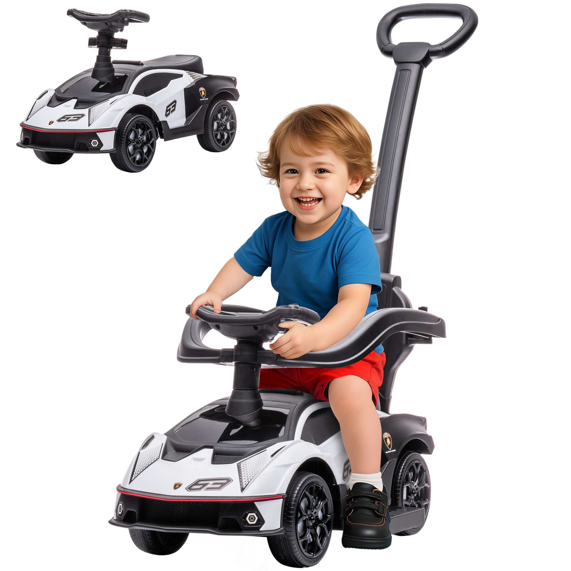 Toddler Push Car, Lamborghini Stroller Walking Car Age for 1-3, White