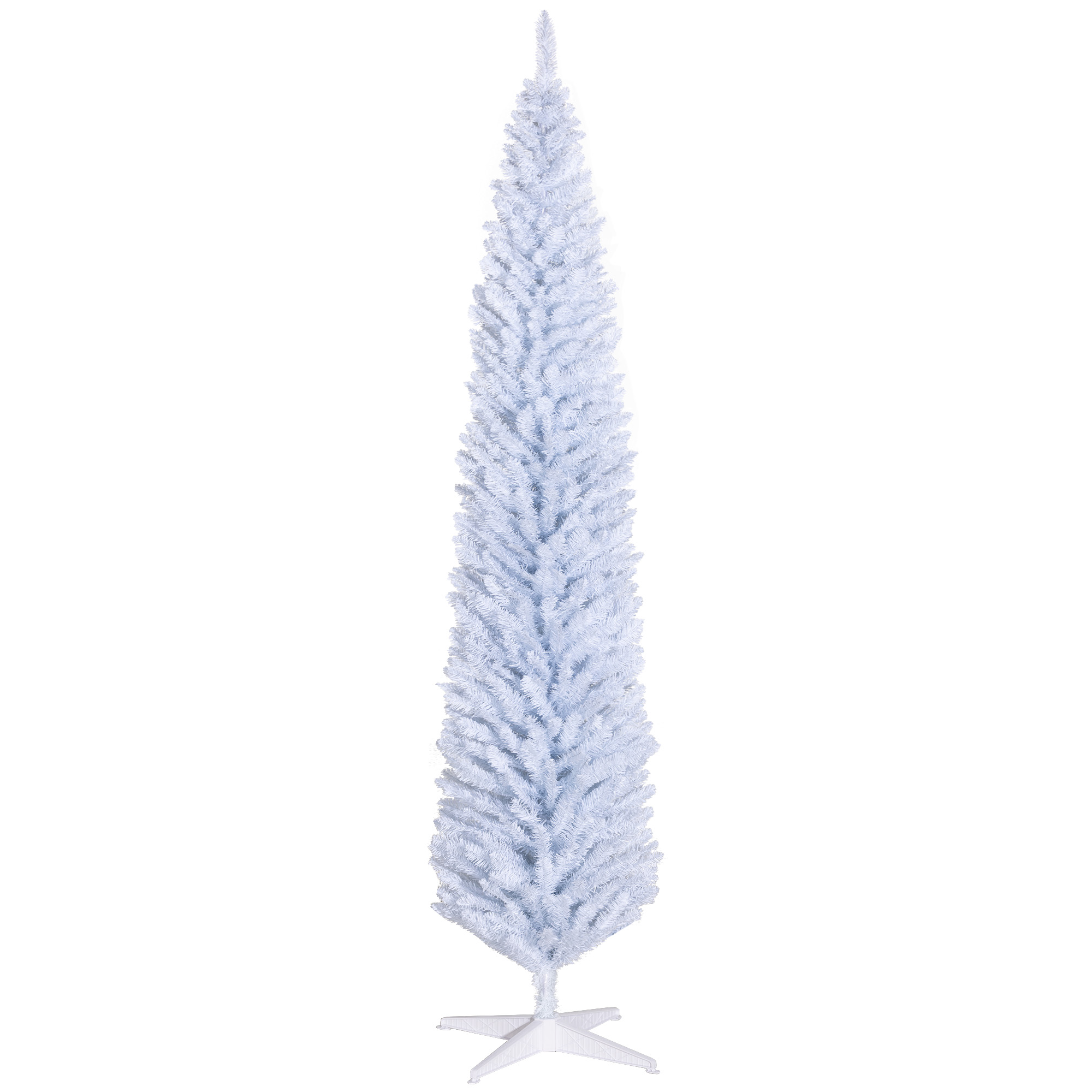 8ft Unlit Pencil Artificial Christmas Tree with Realistic Branches and 618 Tips, Plastic Base, White