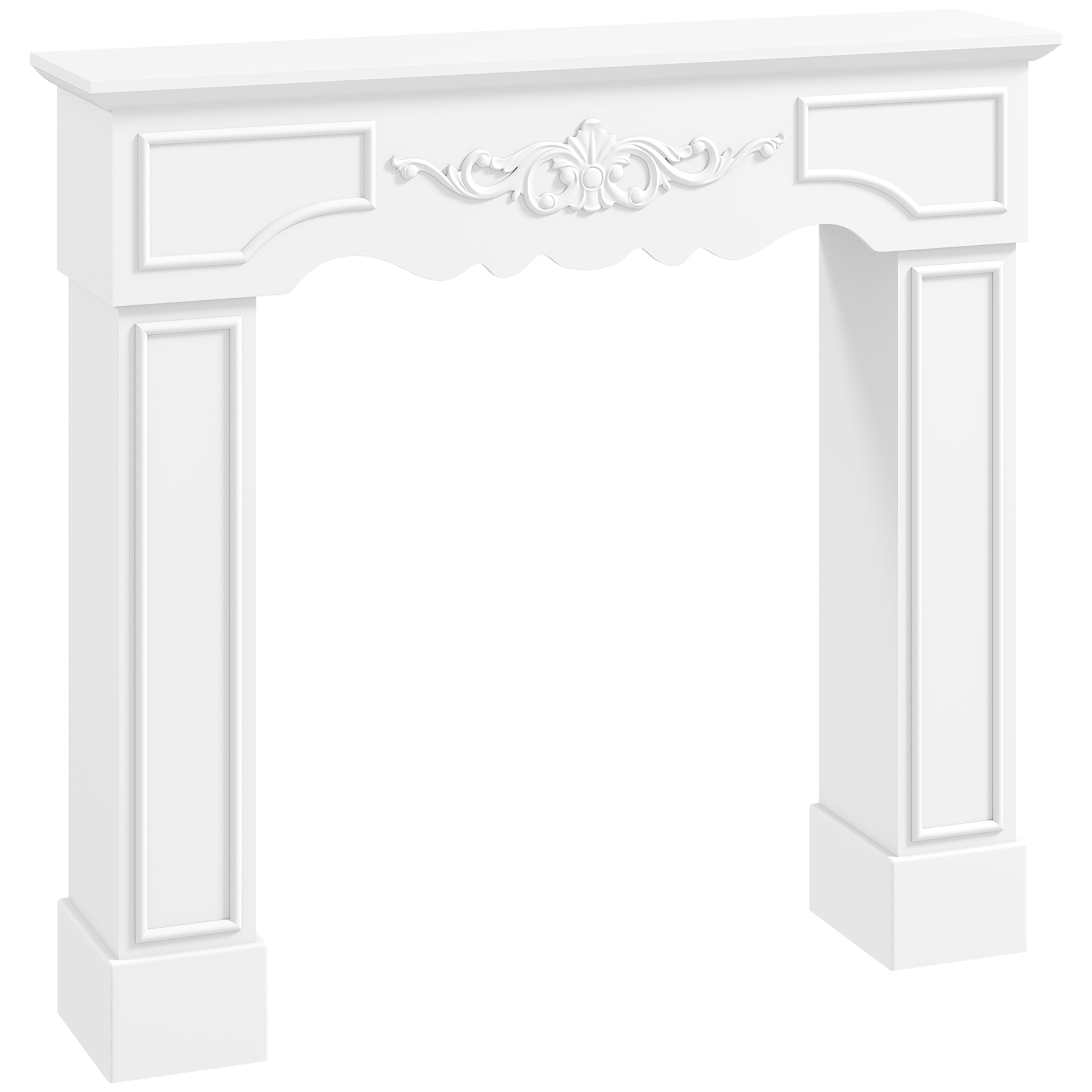Baroque Fireplace Mantel, Freestanding Fireplace Surround with Leg for Electric Fireplaces, 43.3" W x 39.8" H, White