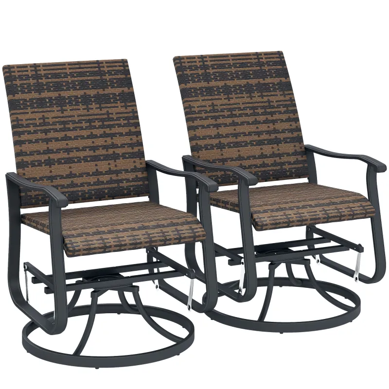 Wicker Rattan Swivel Patio Glider Chair Set of 2, Outdoor Glider Chair with Steel Frame, High Back, Brown