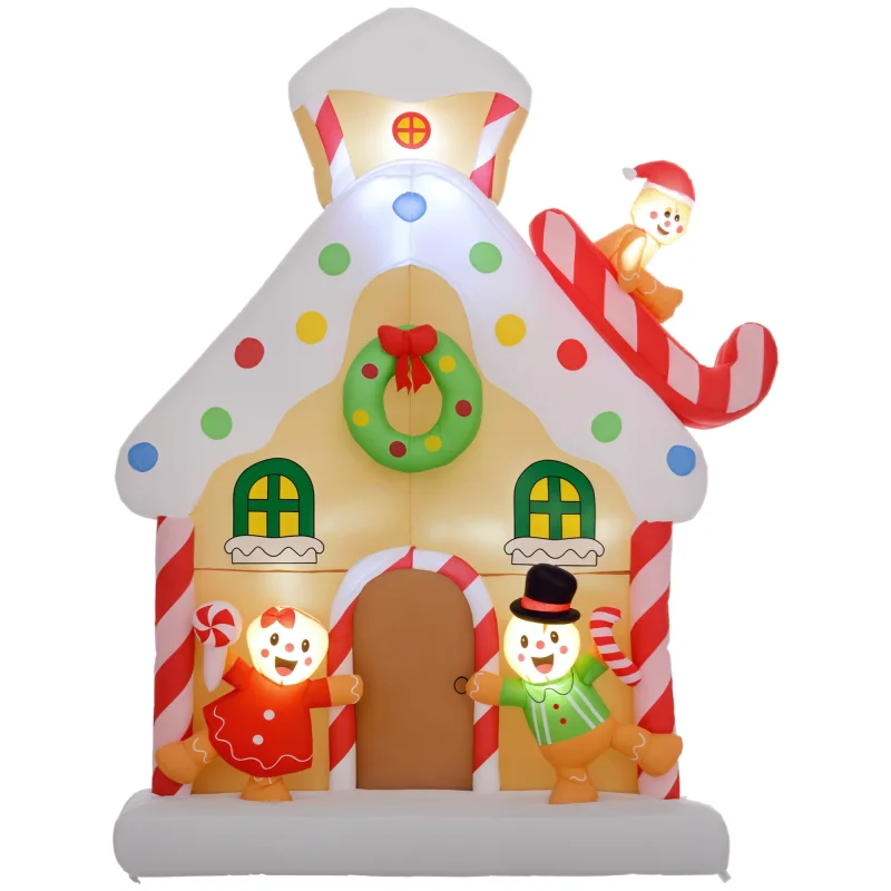 7FT Giant Inflatable Gingerbread House, Christmas Blow Up Decoration with Built-in LED Lights for Indoor, Outdoor, Yard