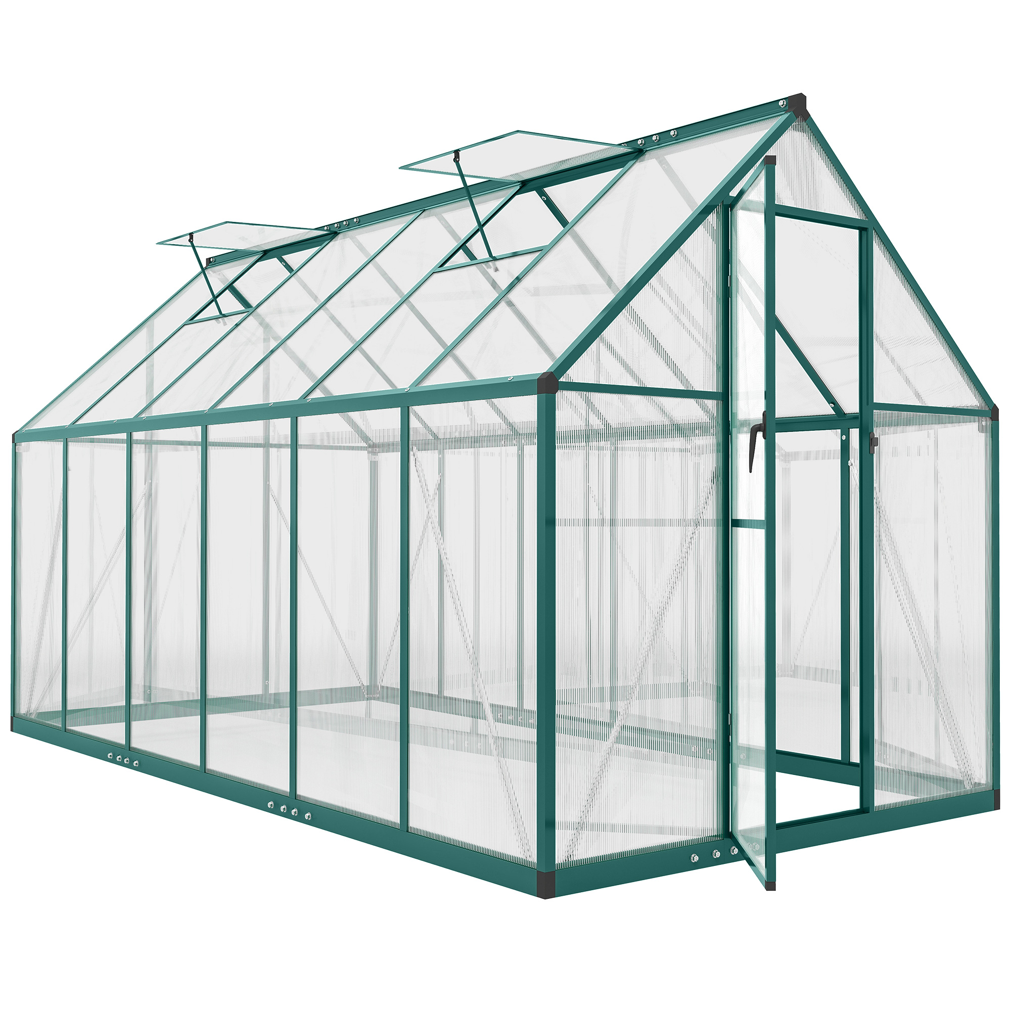 Polycarbonate Greenhouse with Swing Door and Two Adjustable Roof Vents, Aluminum Walk-in Greenhouse, 11x6 ft, Dark Green