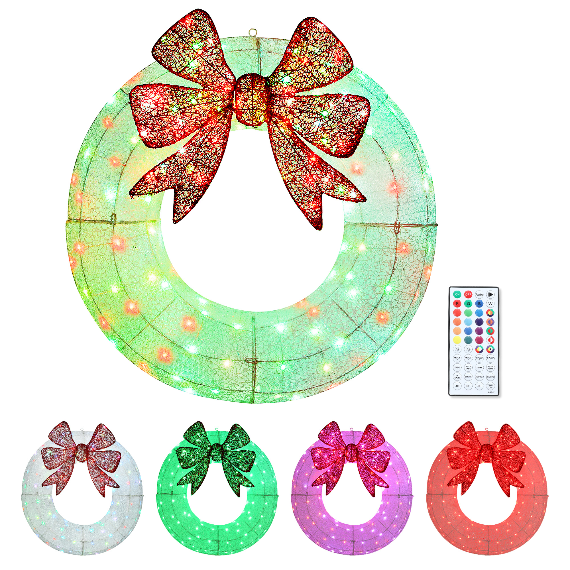 36 Inch Lighted Wreath Decoration with Dual Color LED, Christmas Wreath with Daily Timer, Remote for Indoor Outdoor