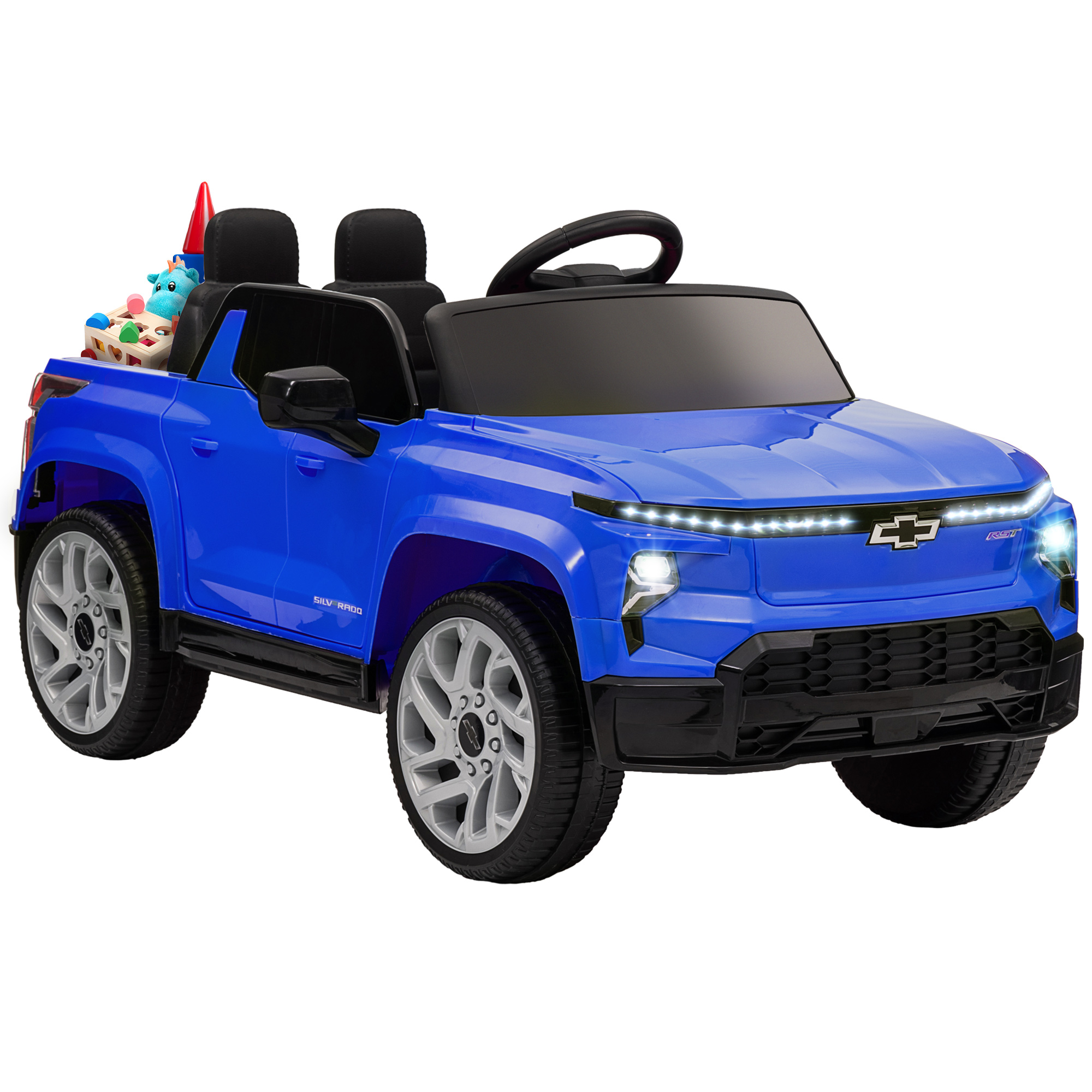 12V Chevrolet Silverado EV RST Licensed Kids Electric Car with Parent Remote Control, Spring Suspension, Blue