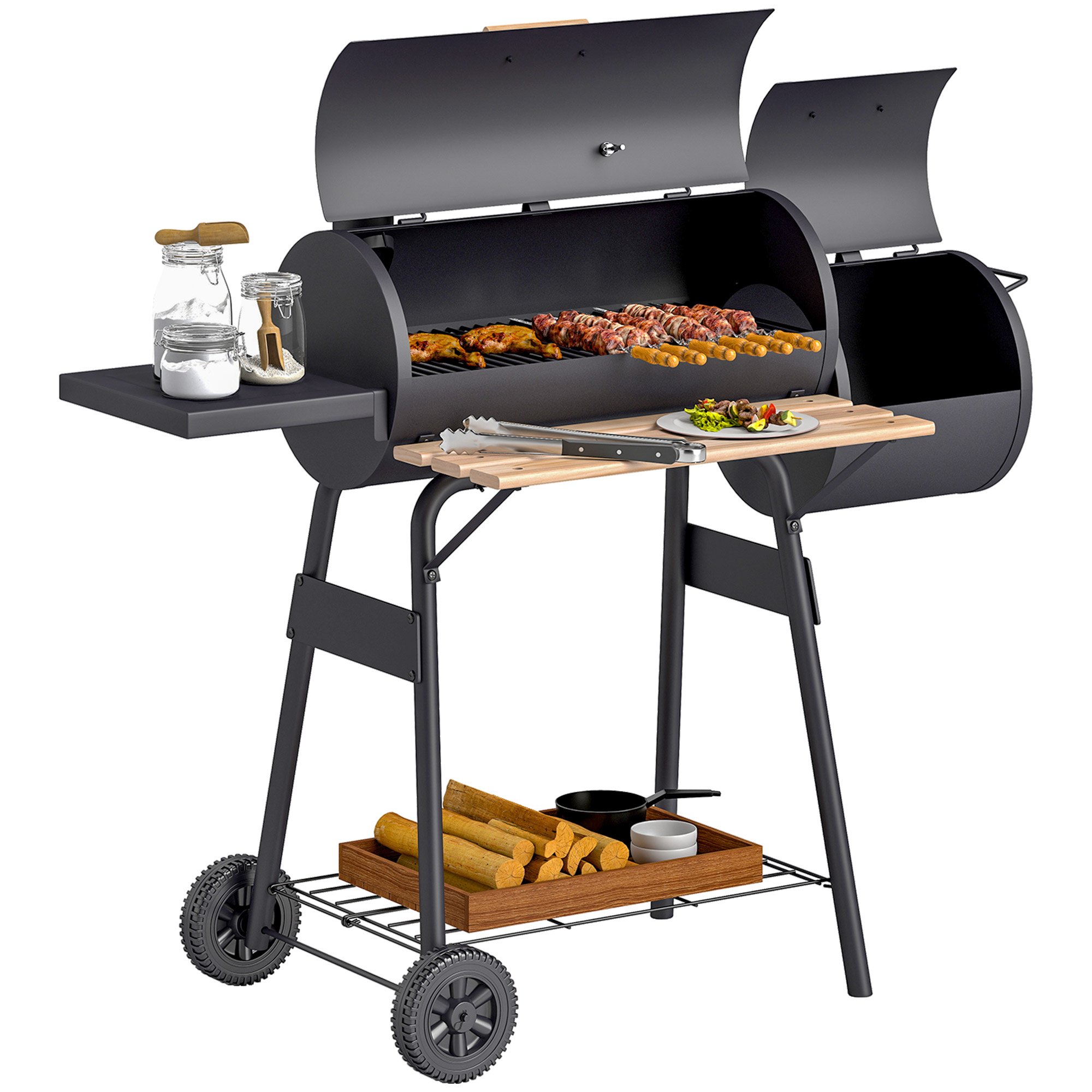 Charcoal BBQ Grill and Smoker Combo with Wheels Steel Portable Backyard BBQ Grill, 231 Sq.In. Cooking Area