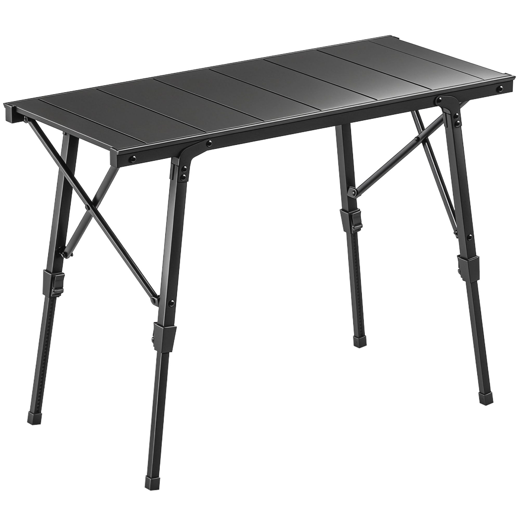 Adjustable Height Folding Picnic Table with Removable Plates, Aluminum Camping Table, Black