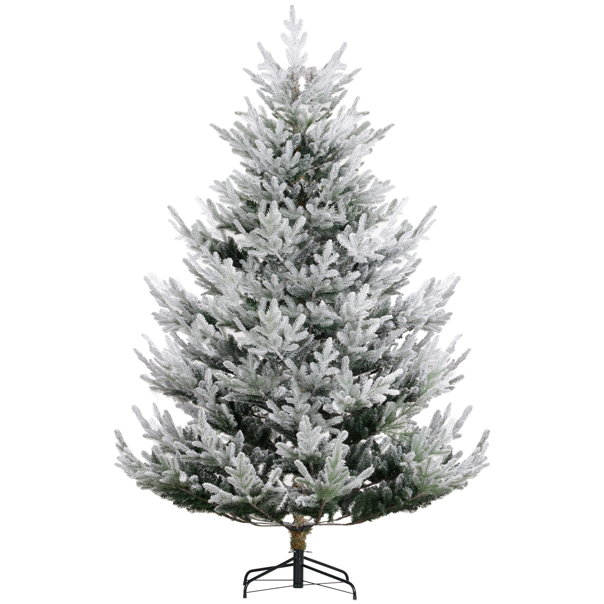 7.5 FT Artificial Christmas Tree, Flocked Hinged Xmas Tree with 1218 Tips, Steel Base, Auto Open, Green