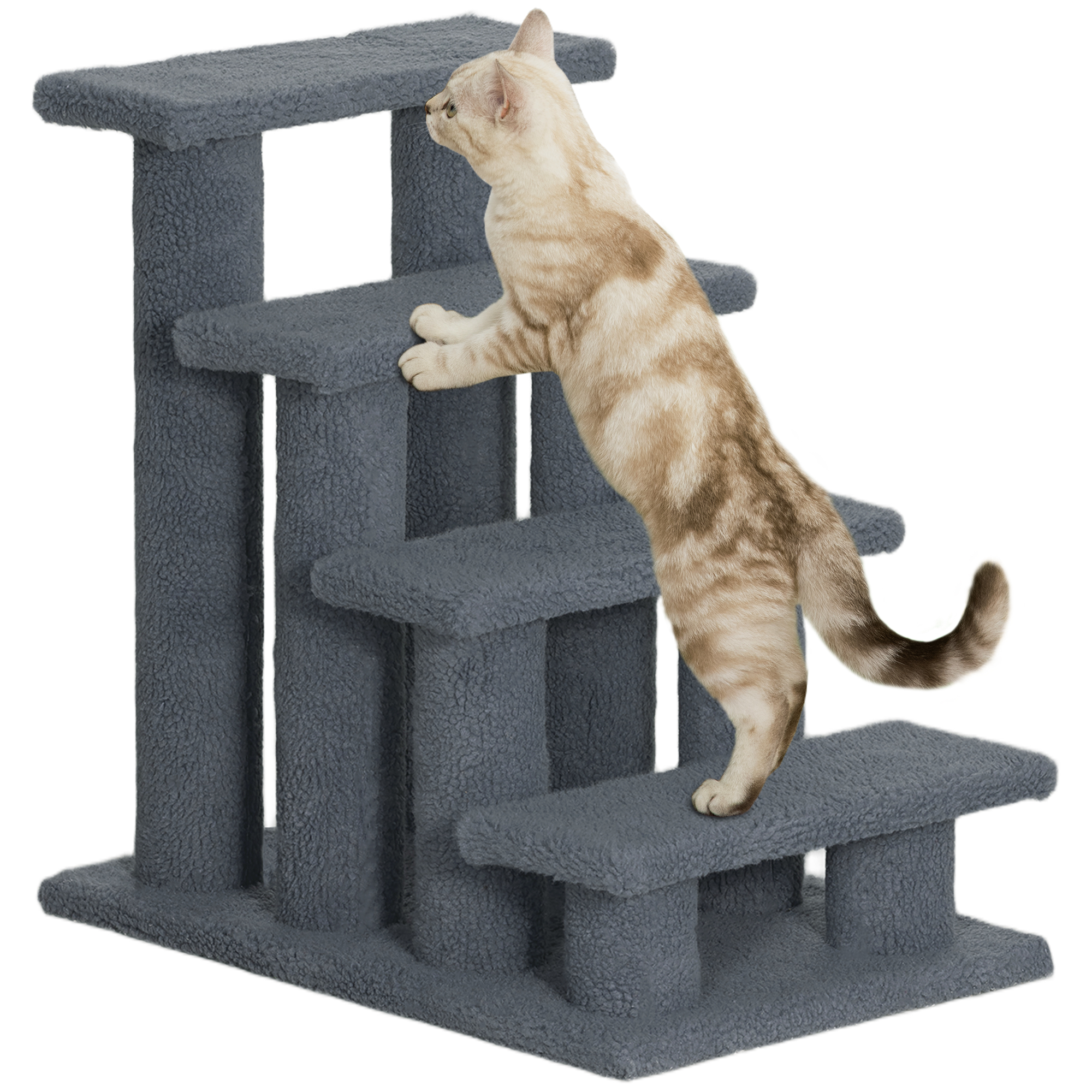 25" 4-Step Multi-Level Carpeted Cat Scratching Post Pet Stairs, Gray