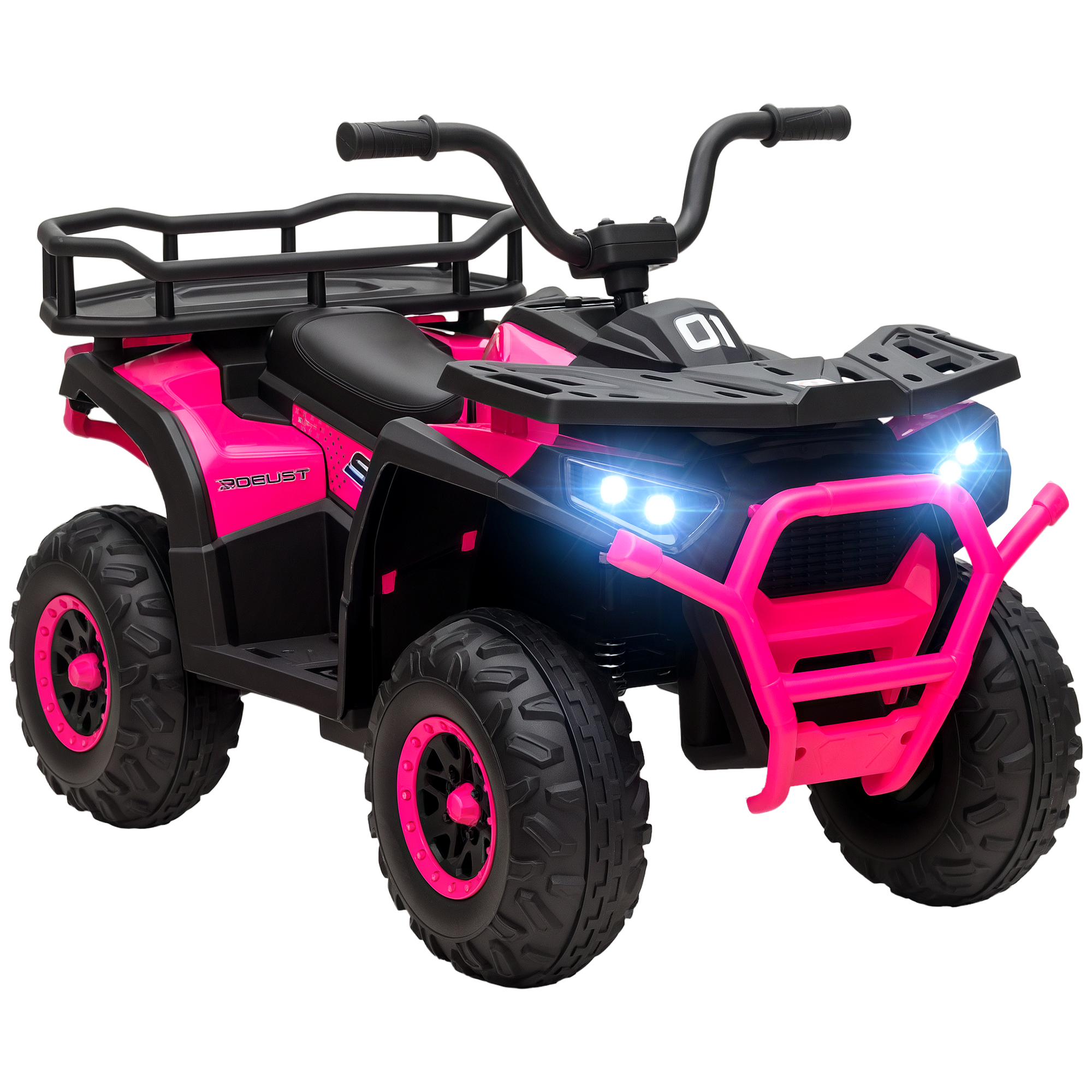 12V Kids ATV, 4 Wheeler Quad with 4 Spring Suspension Wheels, LED Lights, Music USB, Pink