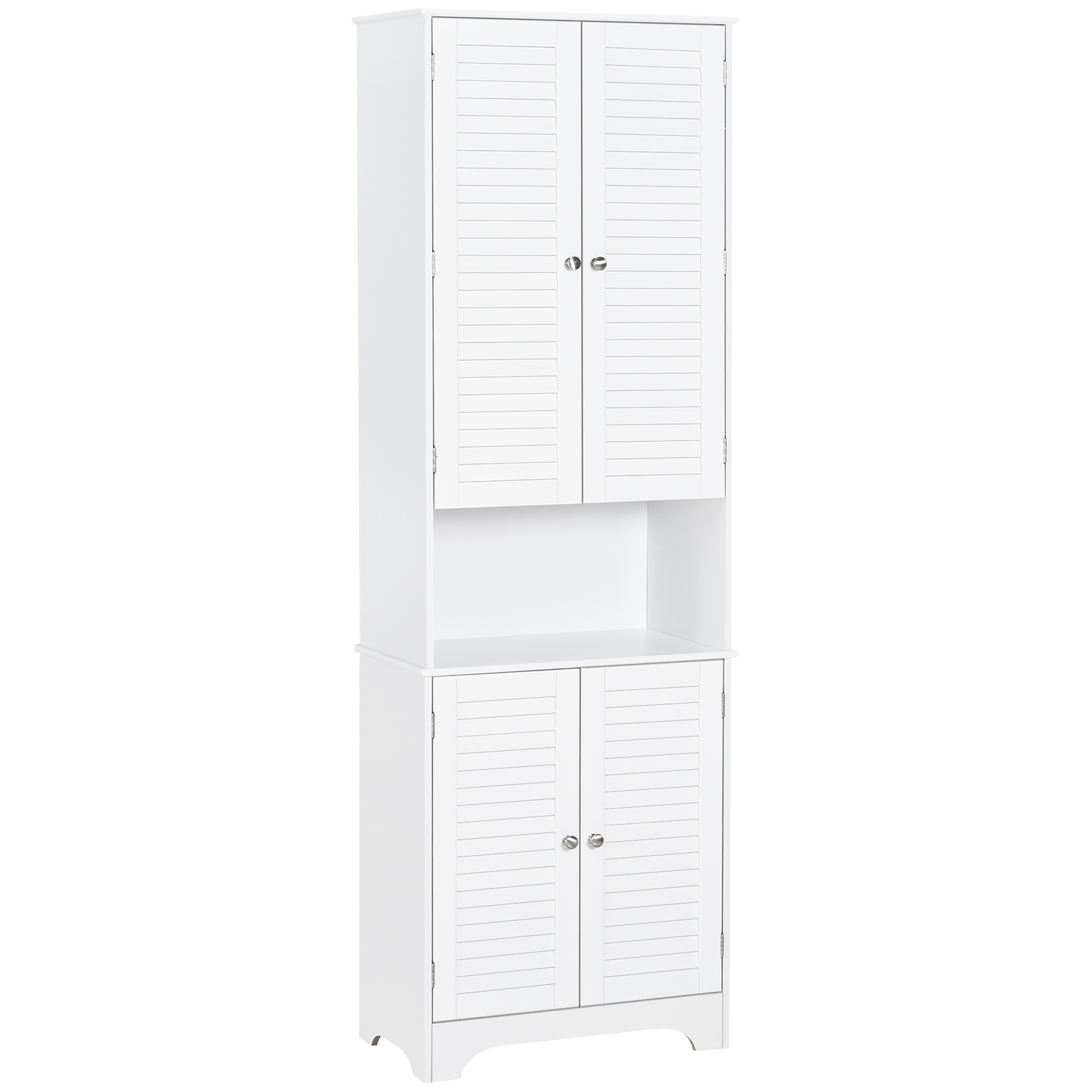  Tall Narrow Bathroom Storage Cabinet with Doors and Shelf Adjustability, Freestanding Linen Cabinet with 2 Cabinets and Countertop, White